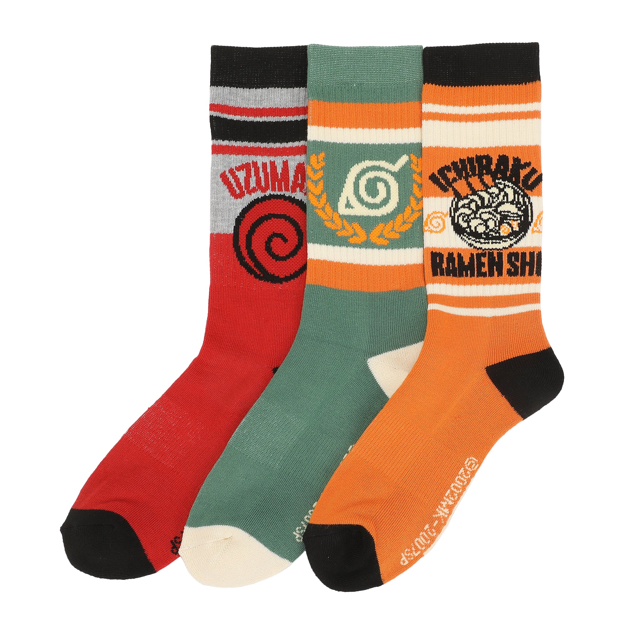 Naurto Uzumaki Leaf and Ichiraku Striped Mens Athletic Crew Socks