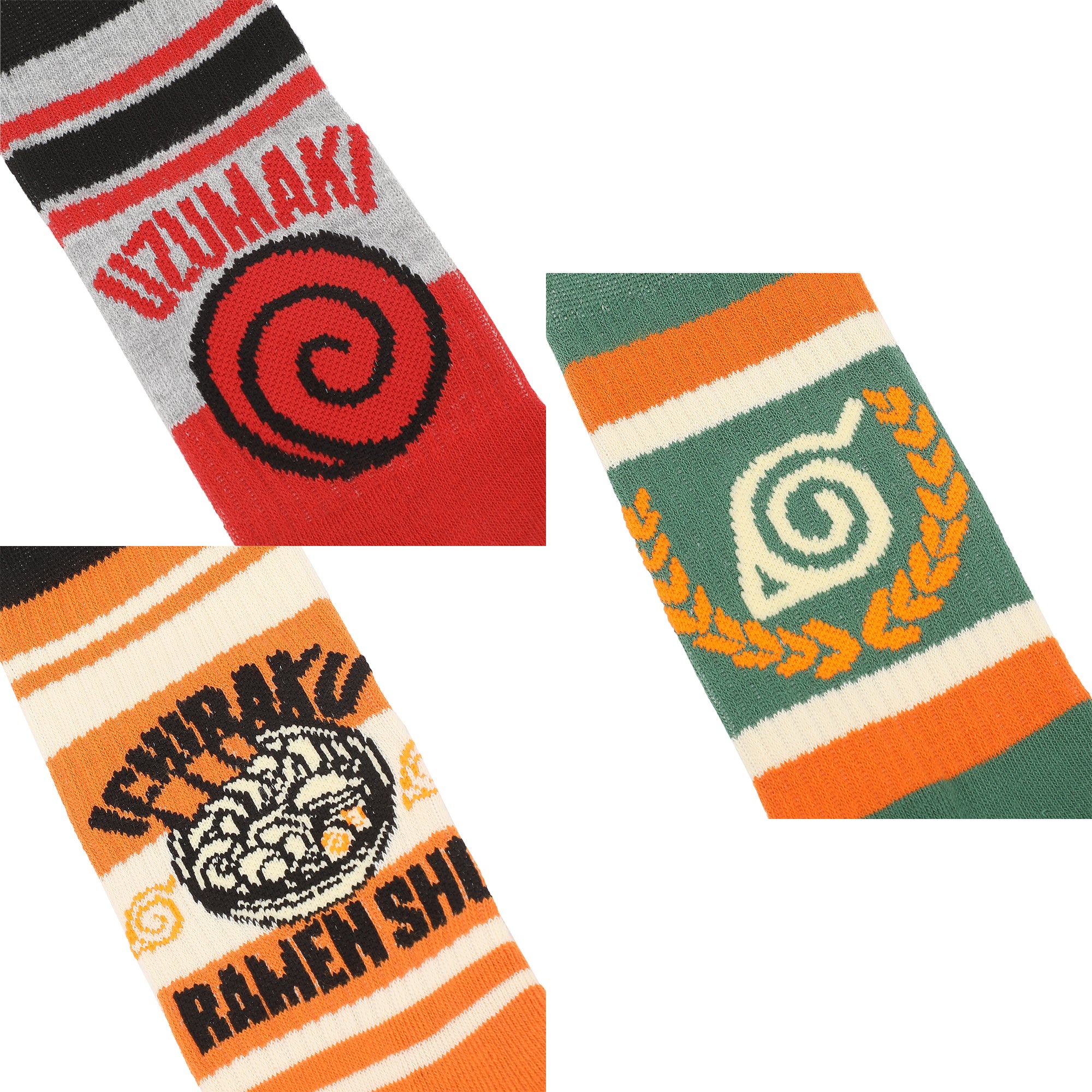 Naurto Uzumaki Leaf and Ichiraku Striped Mens Athletic Crew Socks