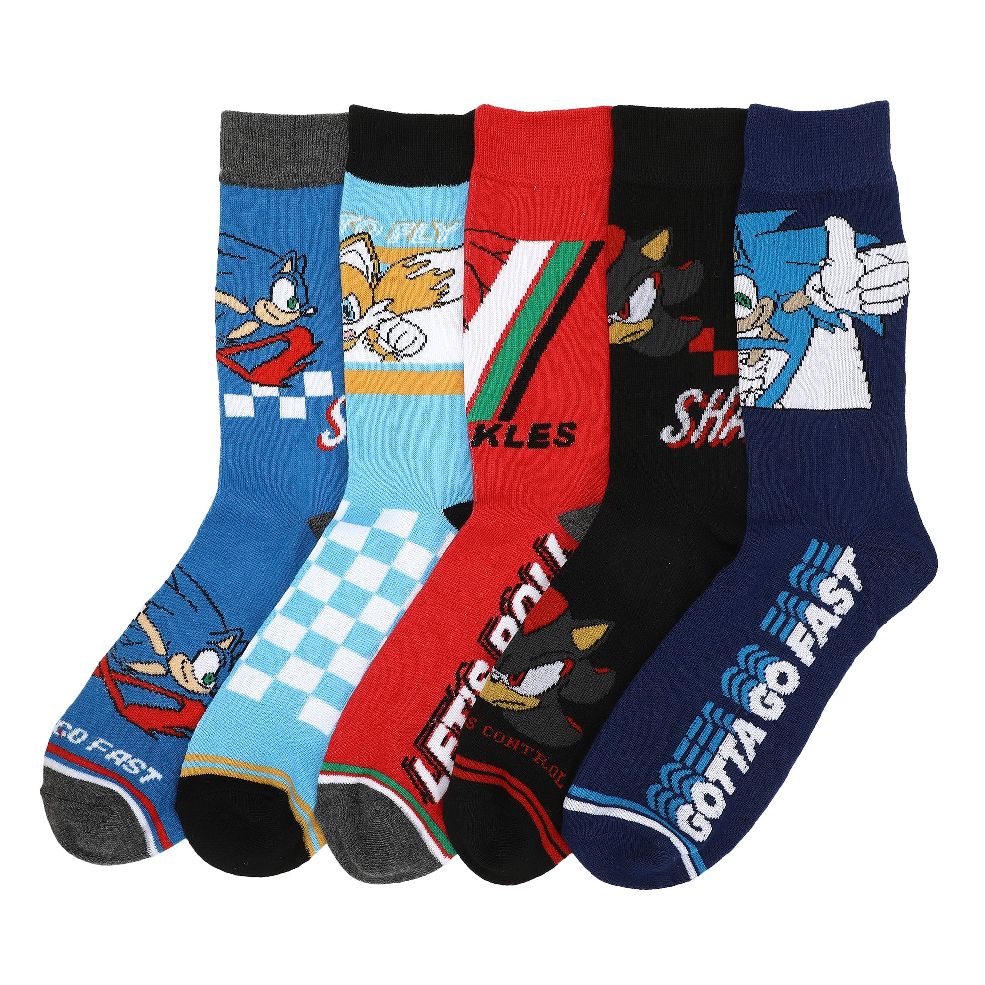 Sonic The Hedgehog Character Art Adult 5-Pair Casual Crew Socks-OSFA