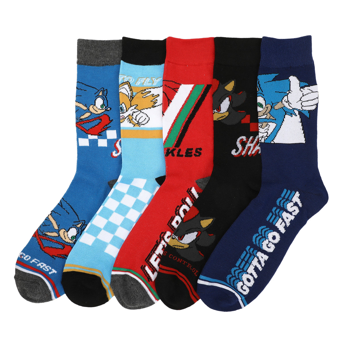 Sonic The Hedgehog Character Art Adult 5-Pair Casual Crew Socks-OSFA