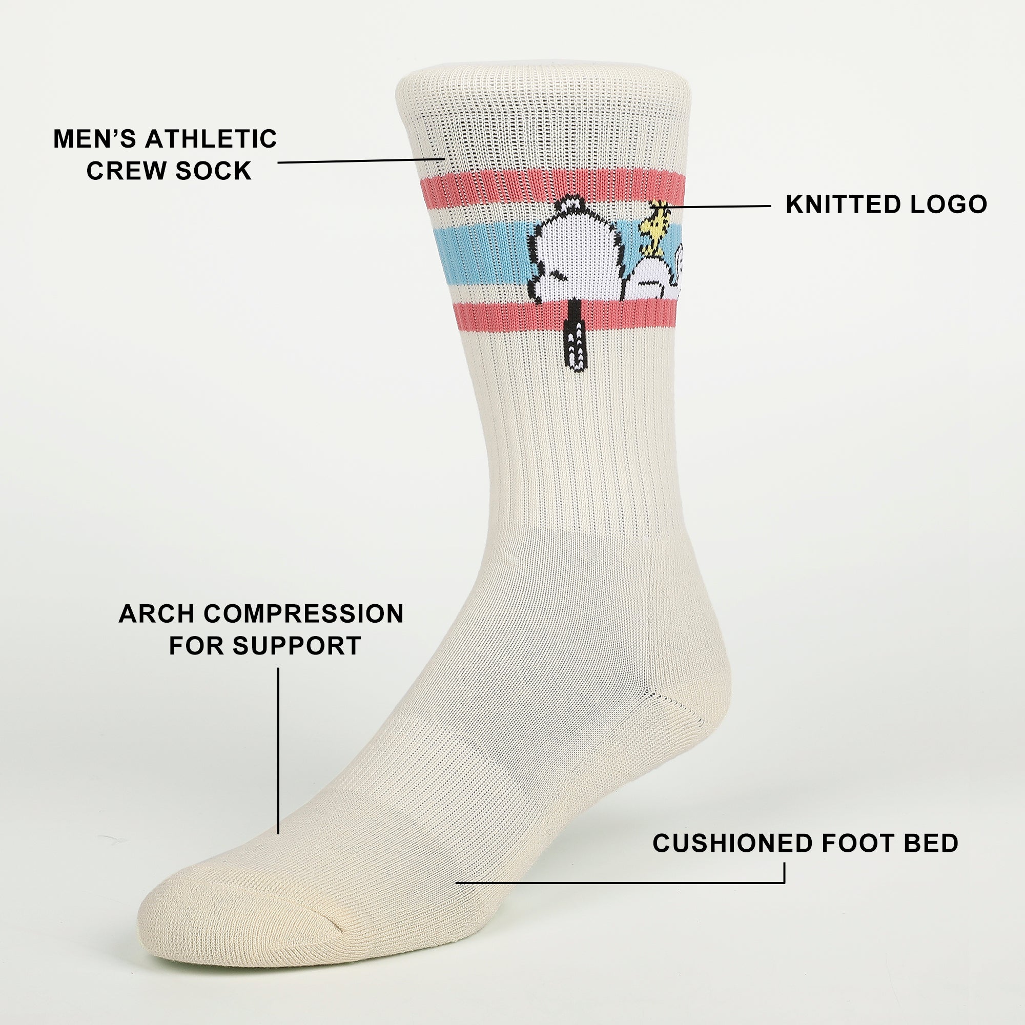 Peanuts Snoopy Varsity Stripes Mens Athletic Crew Socks