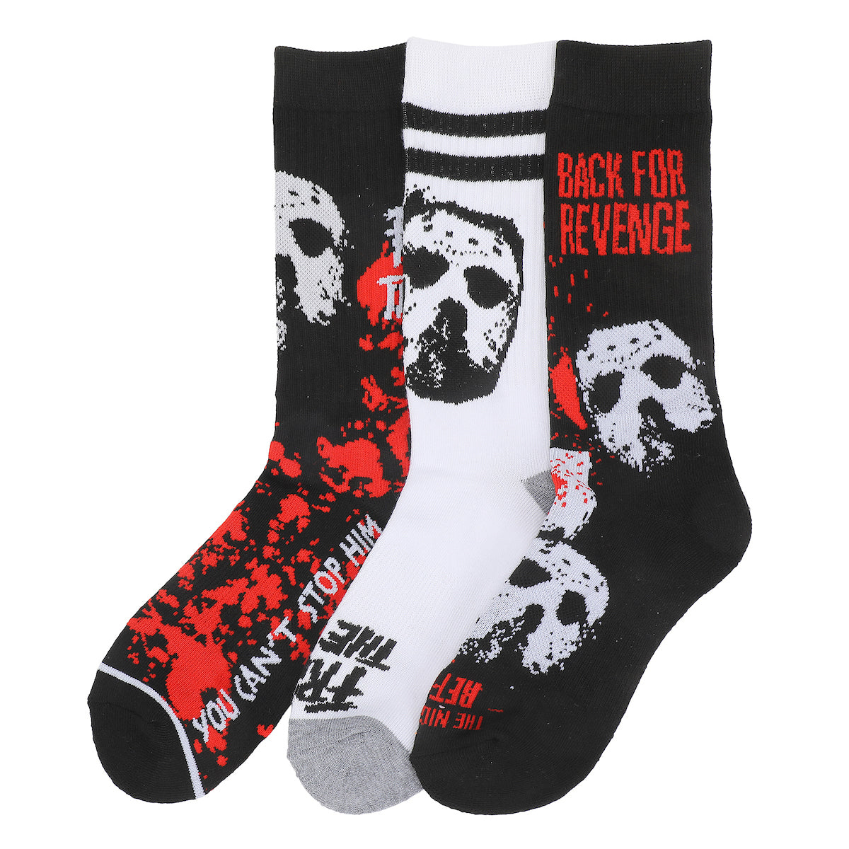 Friday The 13th Jason Mask Men's 3-Pair Pack Glow-In-The-Dark Athletic Crew Socks