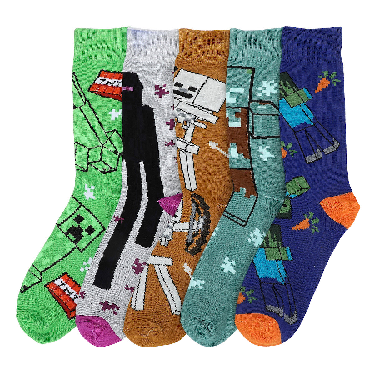 Minecraft Creeper Icons and Mobs Men's 5-Pack Casual Crew Socks