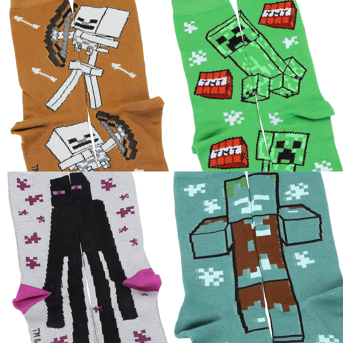 Minecraft Creeper Icons and Mobs Men's 5-Pack Casual Crew Socks