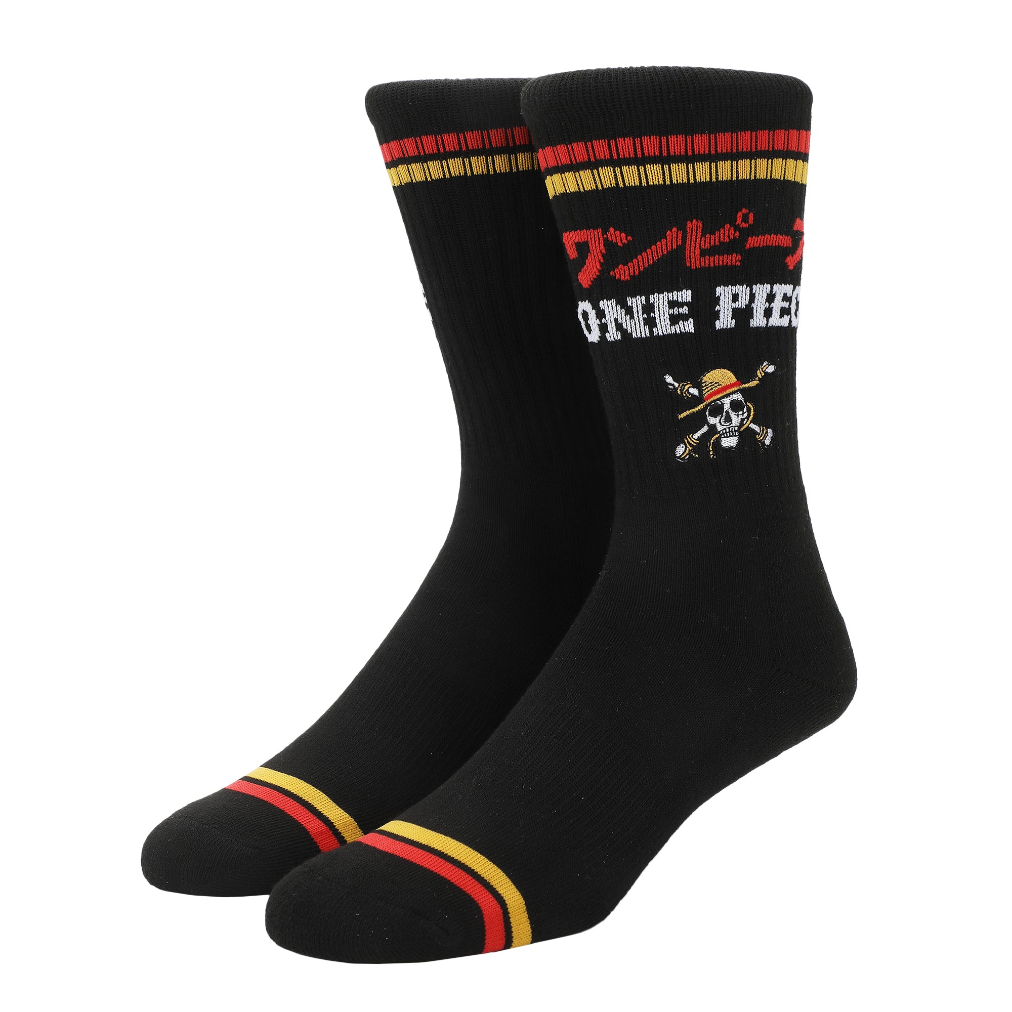One Piece Live Action Straw Hat Pirates Logo Men's Black Athletic Crew Socks