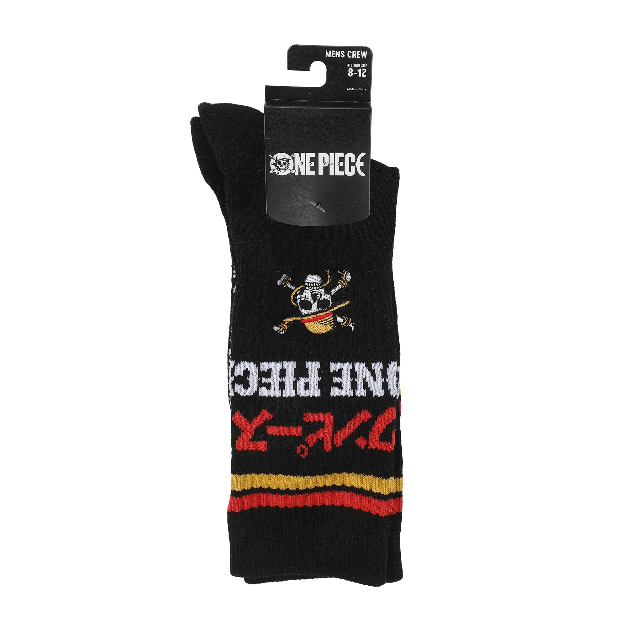 One Piece Live Action Straw Hat Pirates Logo Men's Black Athletic Crew Socks