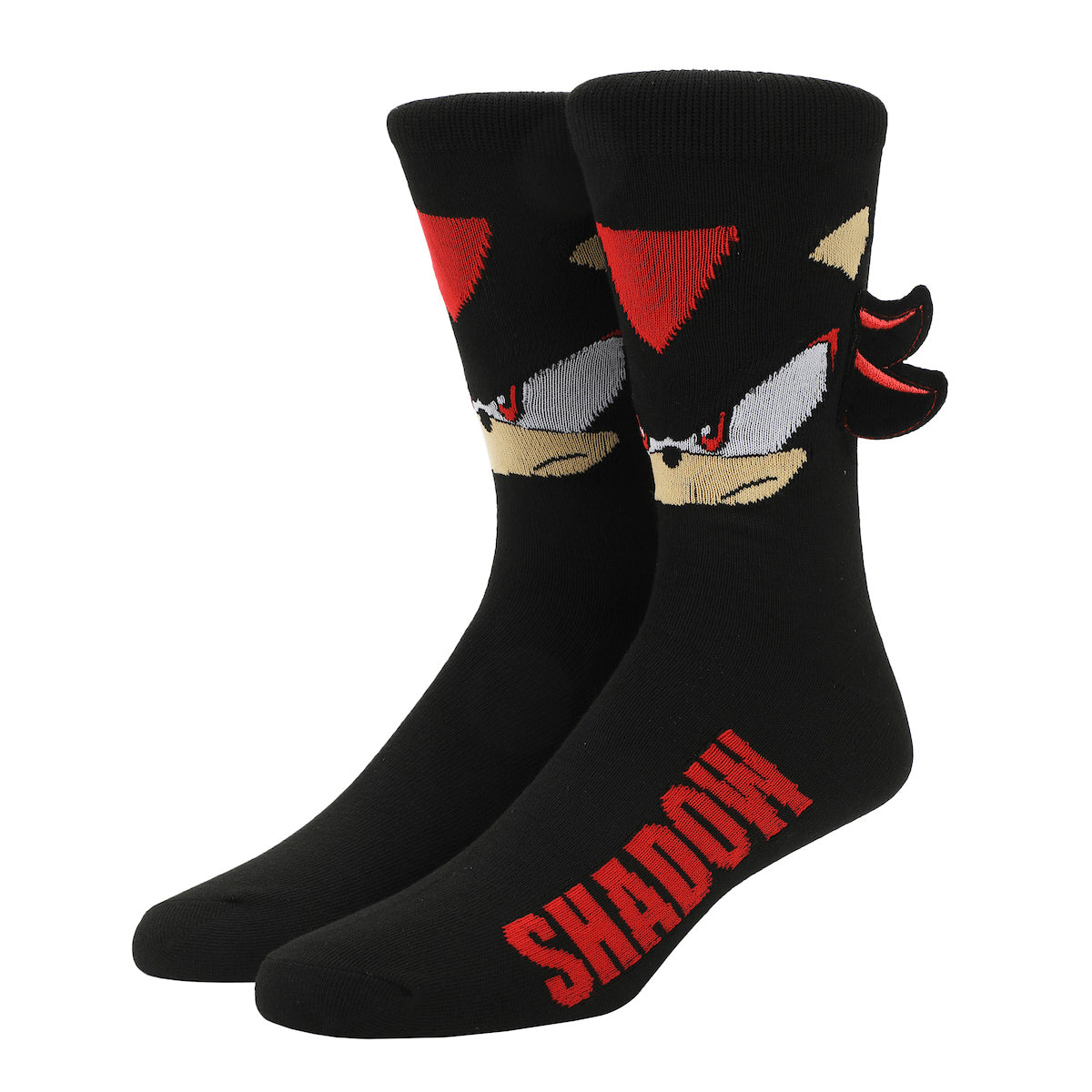 Sonic The Hedgehog Felt Shadow Attachment Adult Black Casual Crew Socks