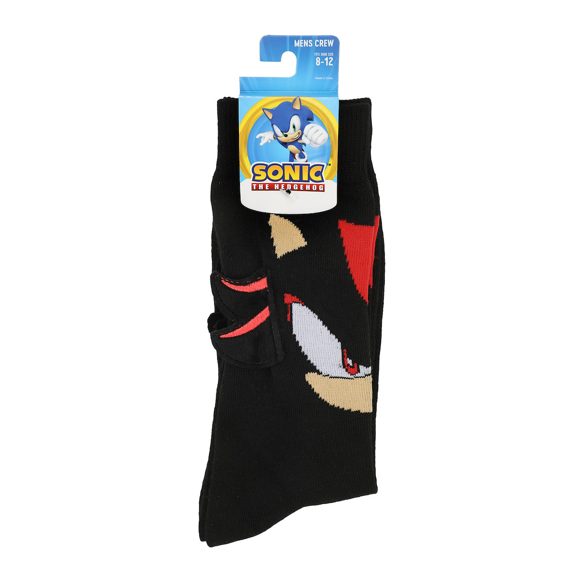 Sonic The Hedgehog Felt Shadow Attachment Adult Black Casual Crew Socks