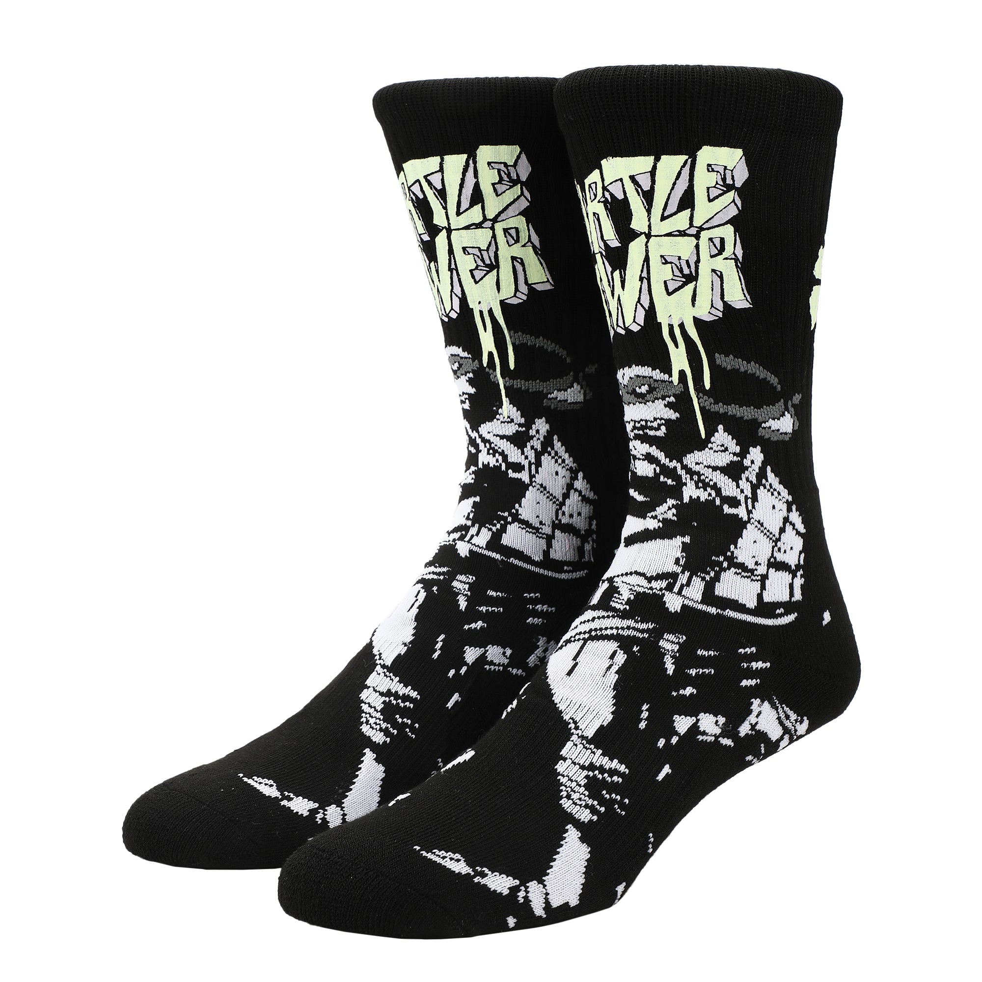 Teenage Mutant Ninja Turtles UV Color Change Turtle Power Men's Black Athletic Crew Sock