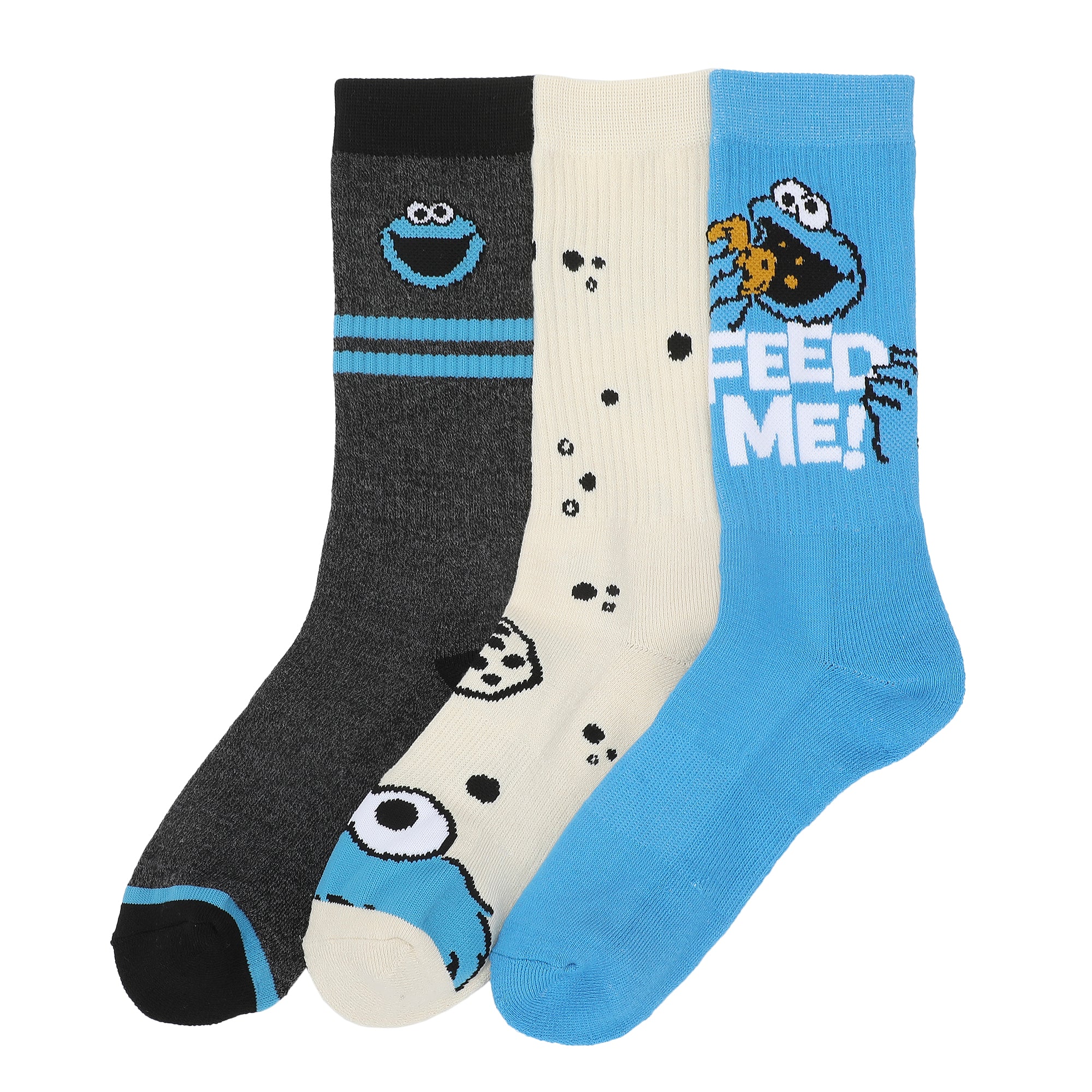 Sesame Street Cookie Monster Men's 3-Pair Pack Athletic Crew Socks