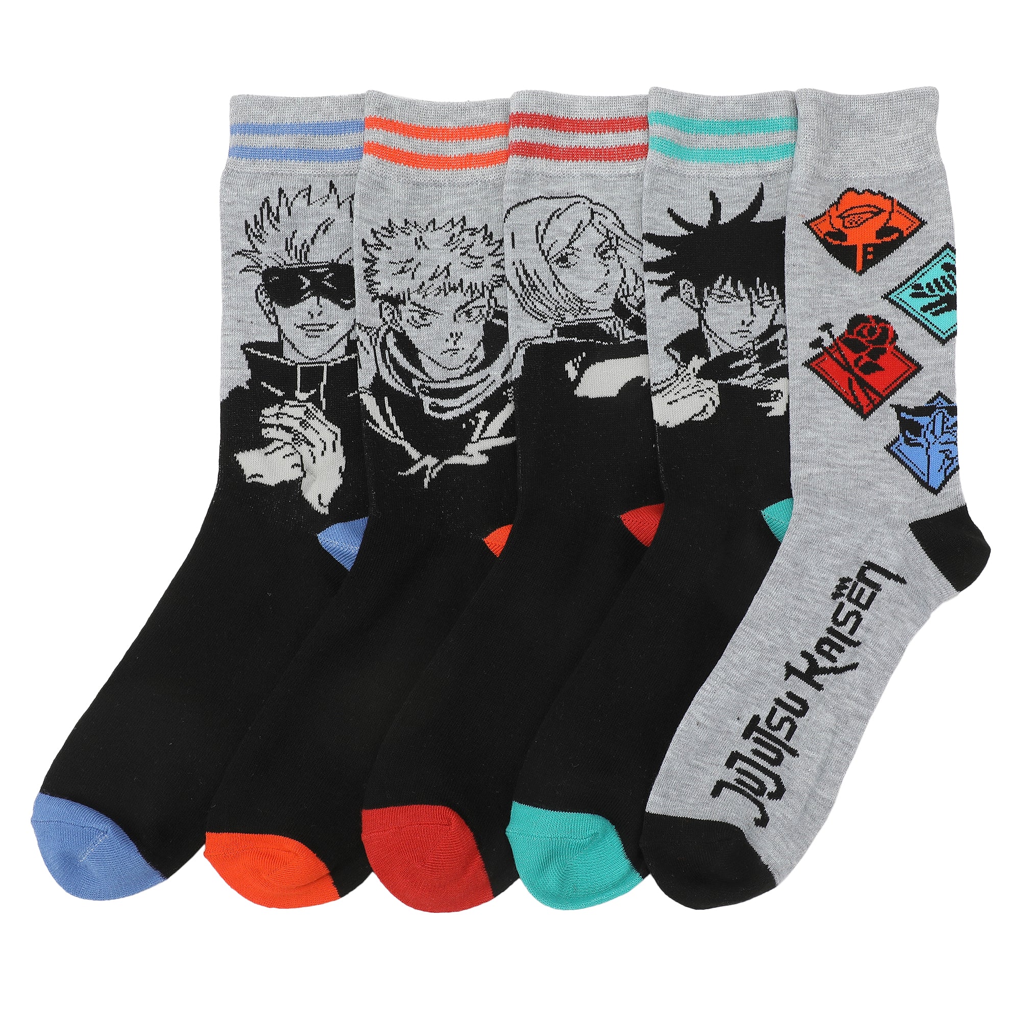 Jujutsu Kaisen Character Art Adult 5-Pair Casual Crew Socks-OSFA