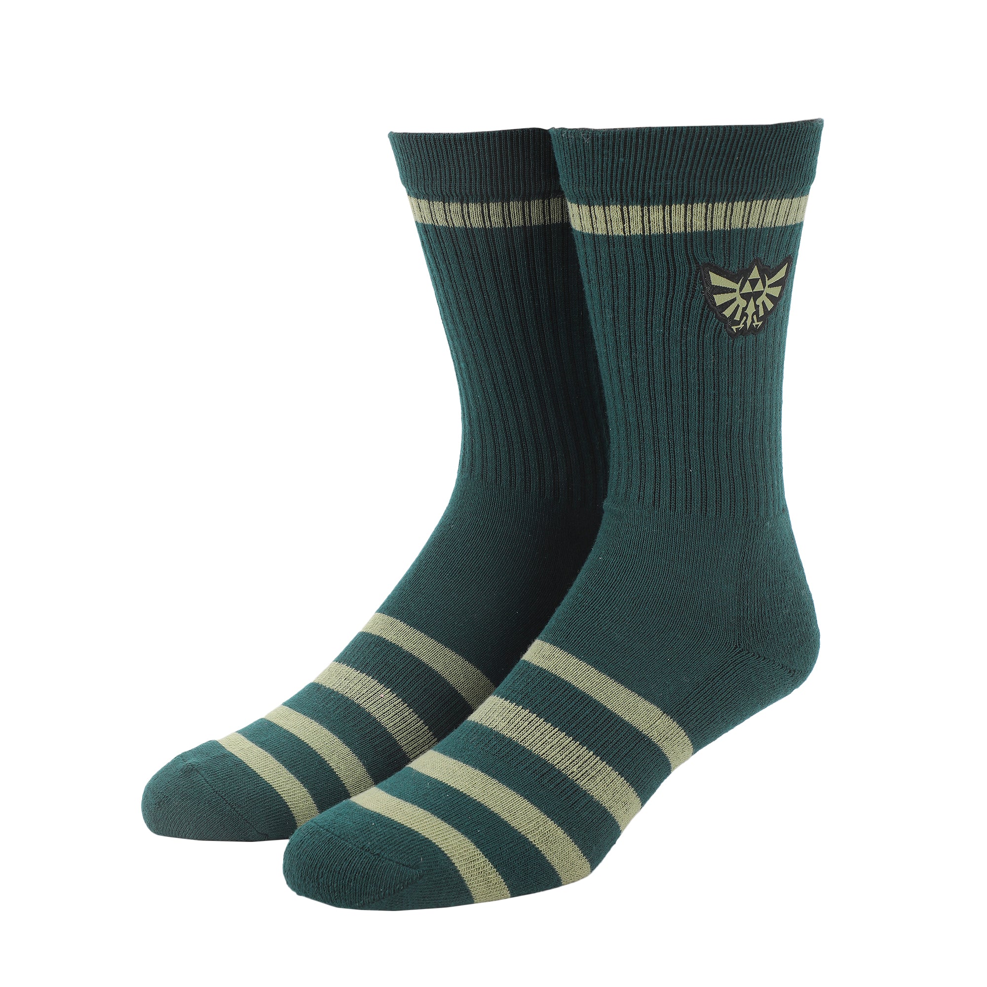 The Legend Of Zelda Embroidered Hylian Crest Men's Green Casual Crew Socks