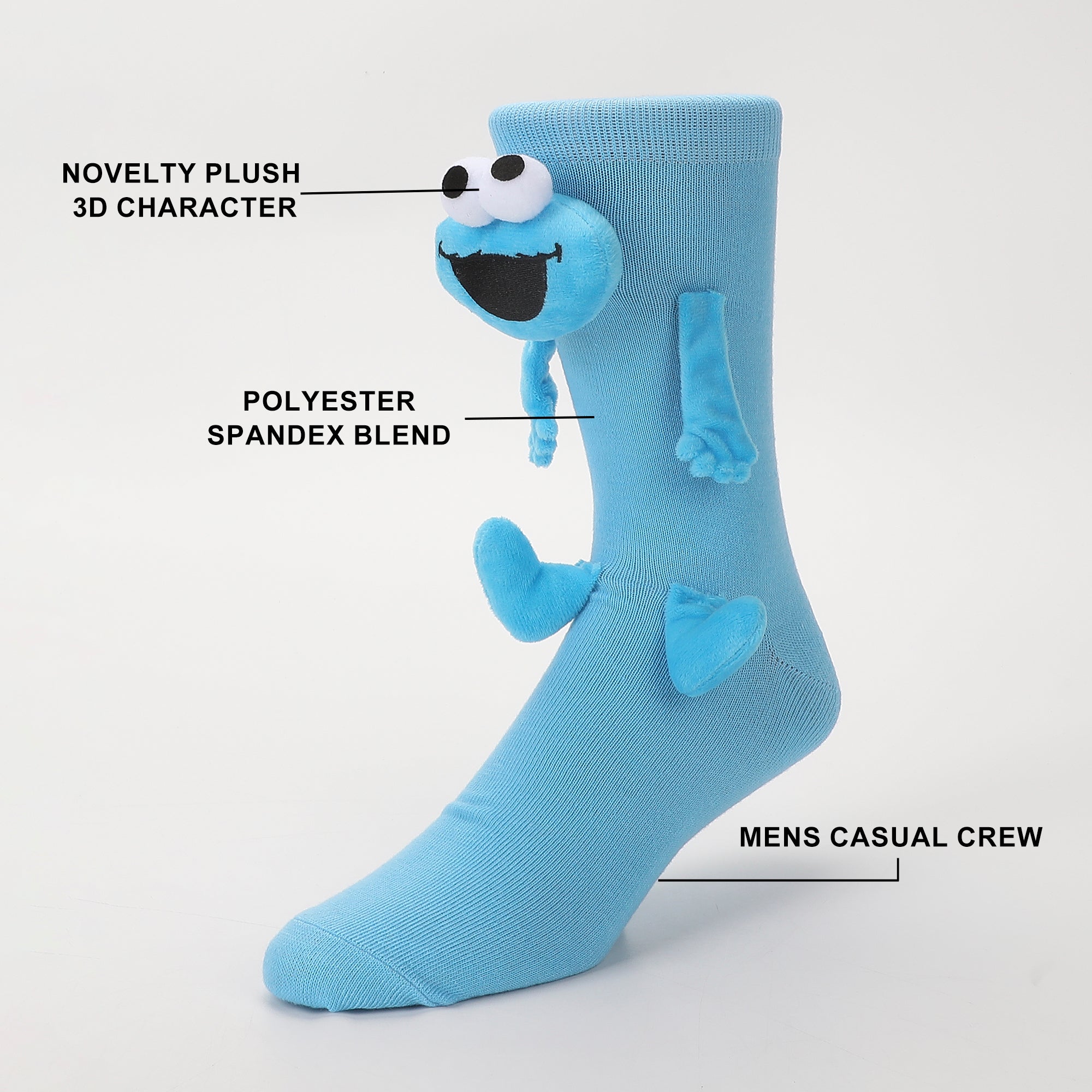 Sesame Street: Cookie Monster 3D Novelty Plush Casual Crew Socks