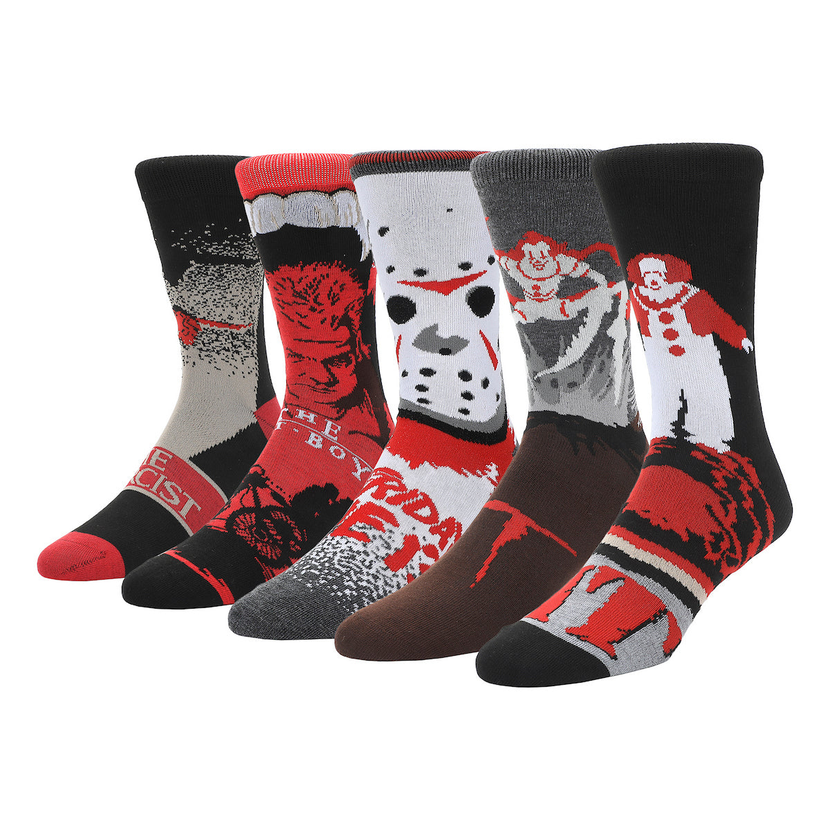 WB Multi Horror Jason Mask It Penny Wise Exorcist Lost Boys With Vampire Teeth It 2 Pennywise Spider 5-Pack Casual Crew Socks