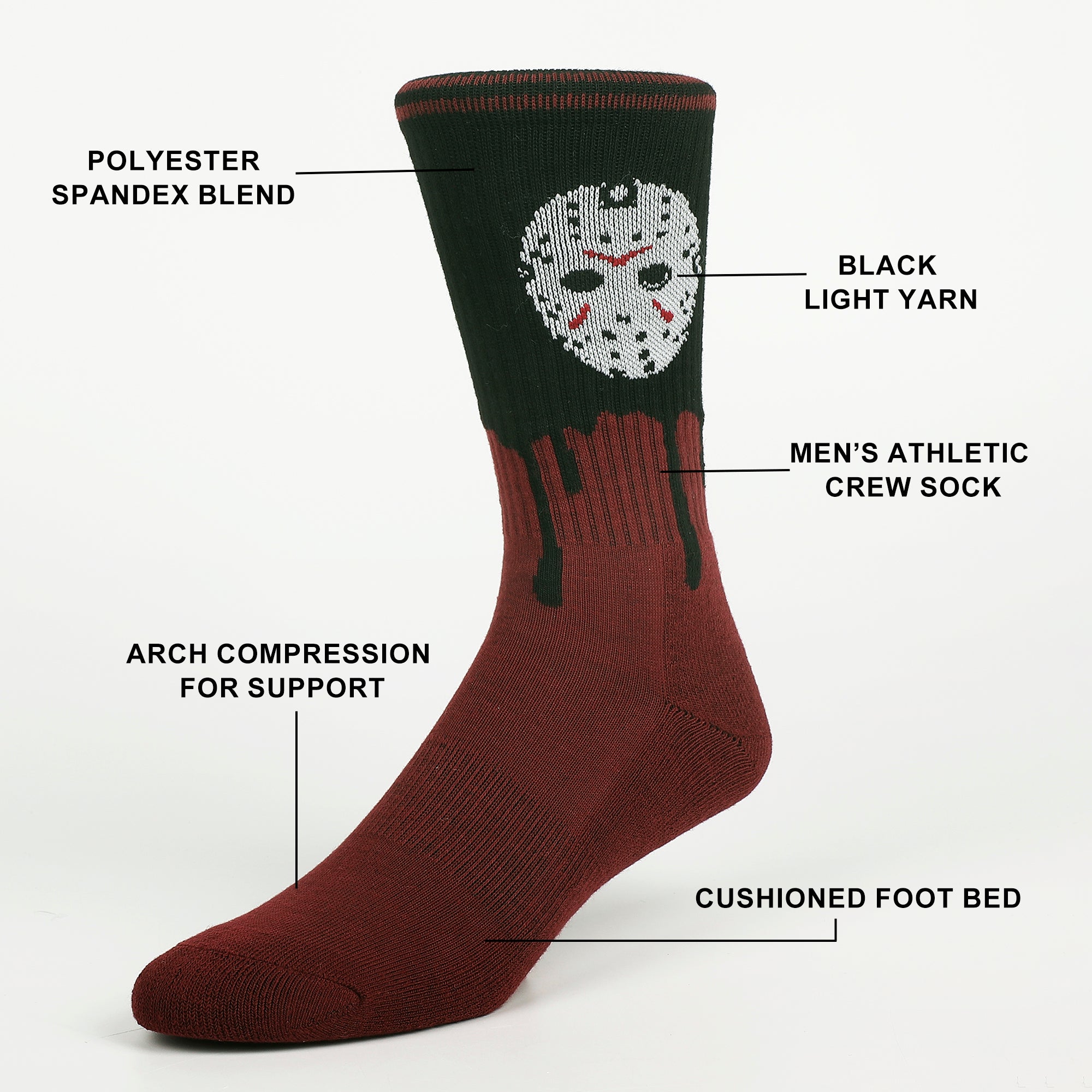 Friday The 13Th Black Light Jason Mask Mens Athletic Crew Socks