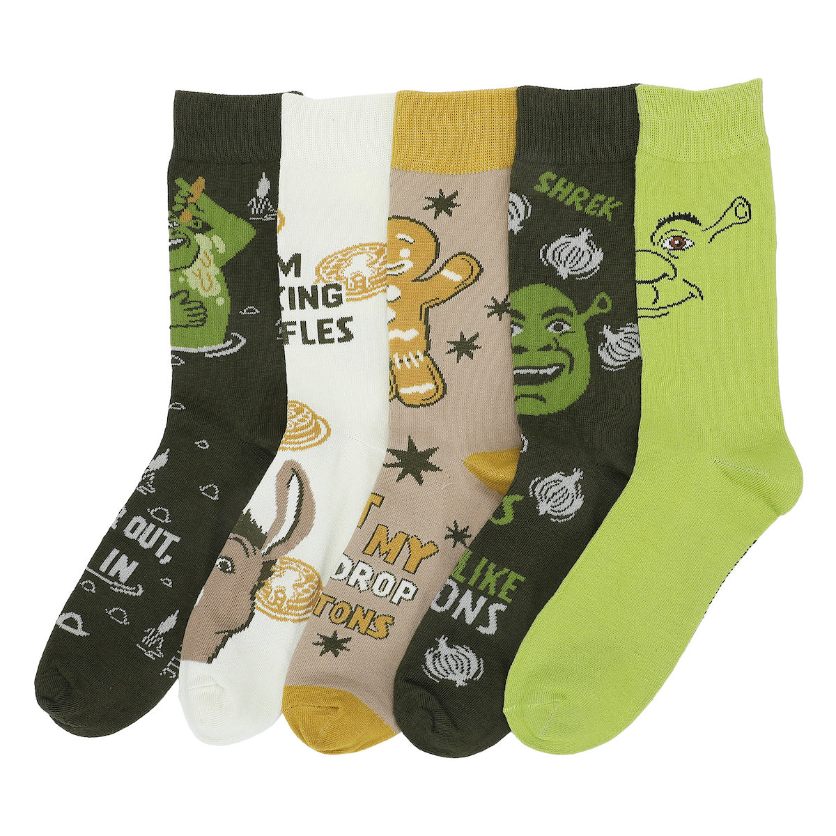 Shrek Mixed Character and Icons Men's 5-Pack Casual Crew Socks