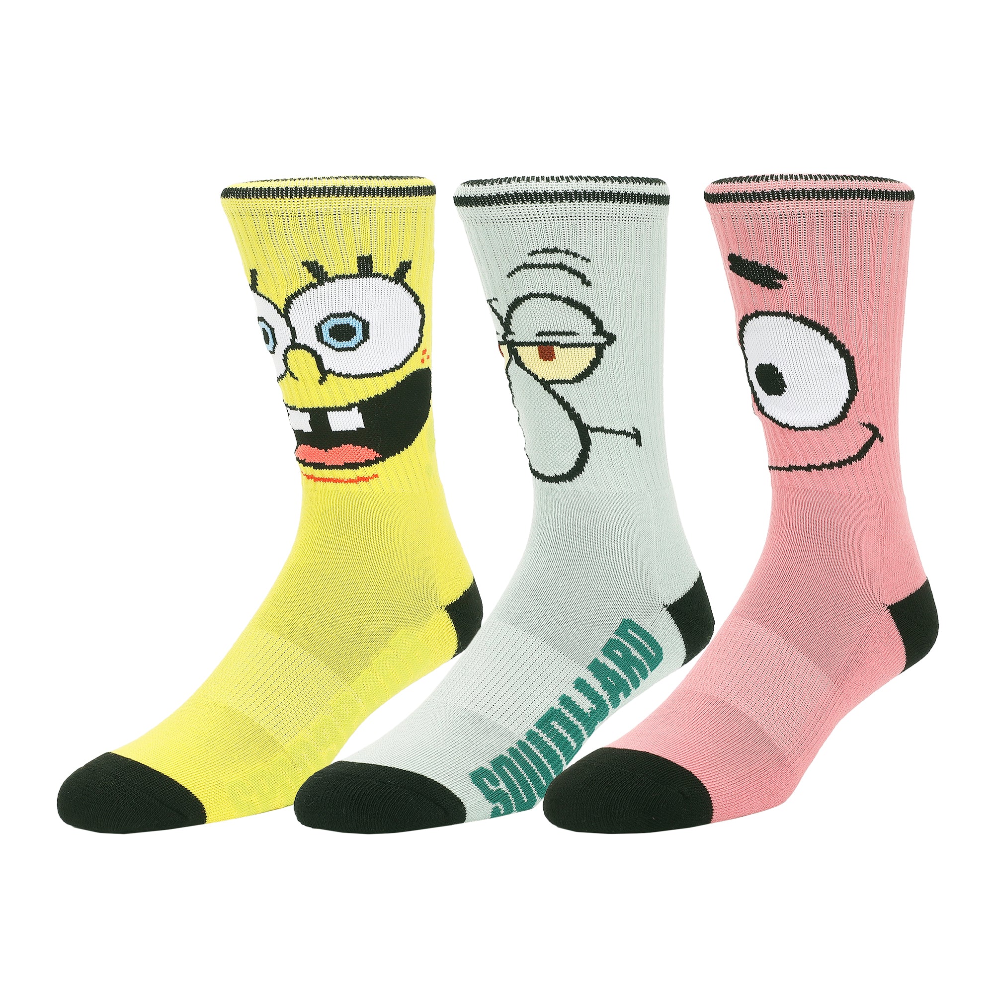 Spongebob Squarepants Big Face Spongebob, Patrick and Squidward Mens Athletic Crew Socks 3 Pack