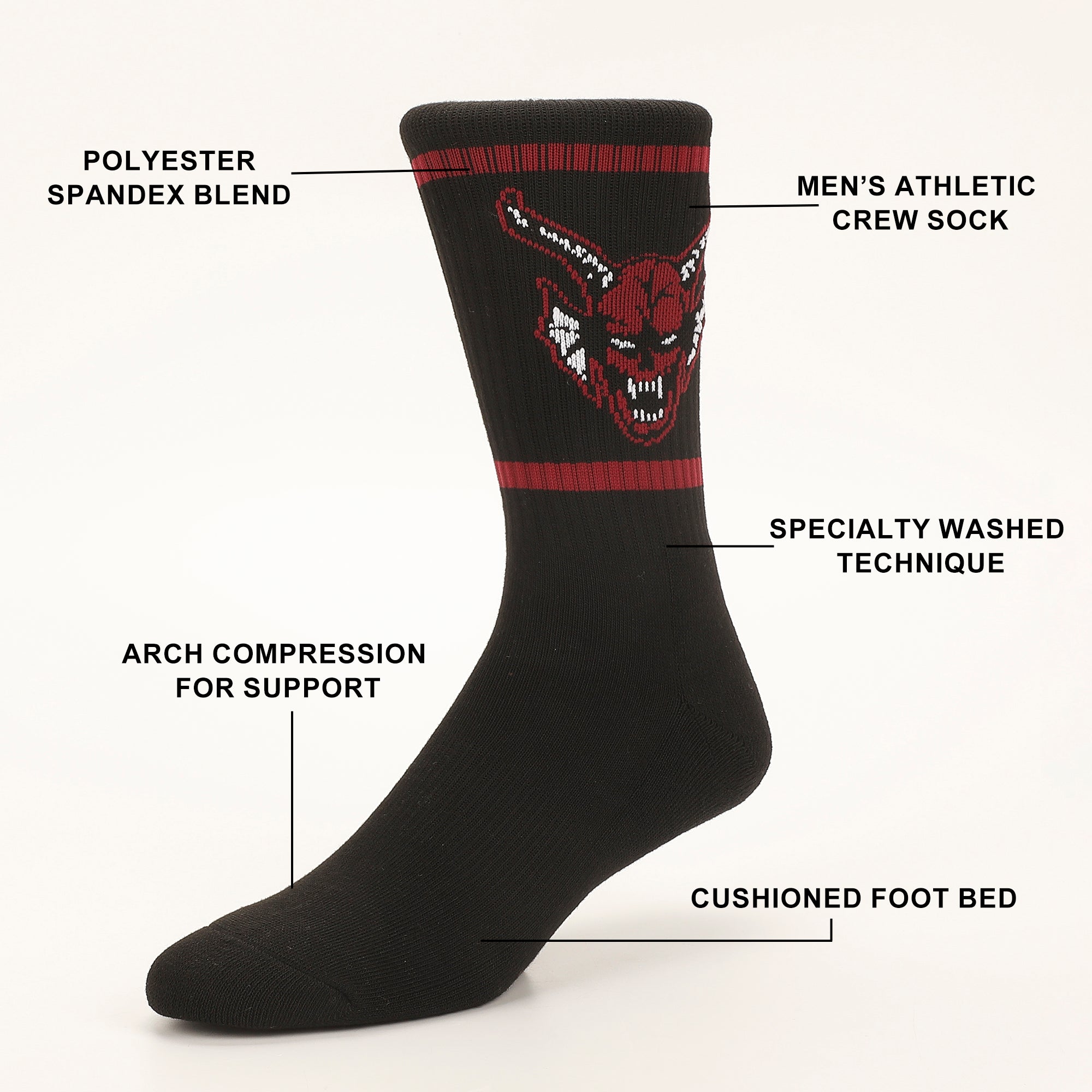 Stranger Things Hellfire Club Stripes Mens Athletic Crew Socks