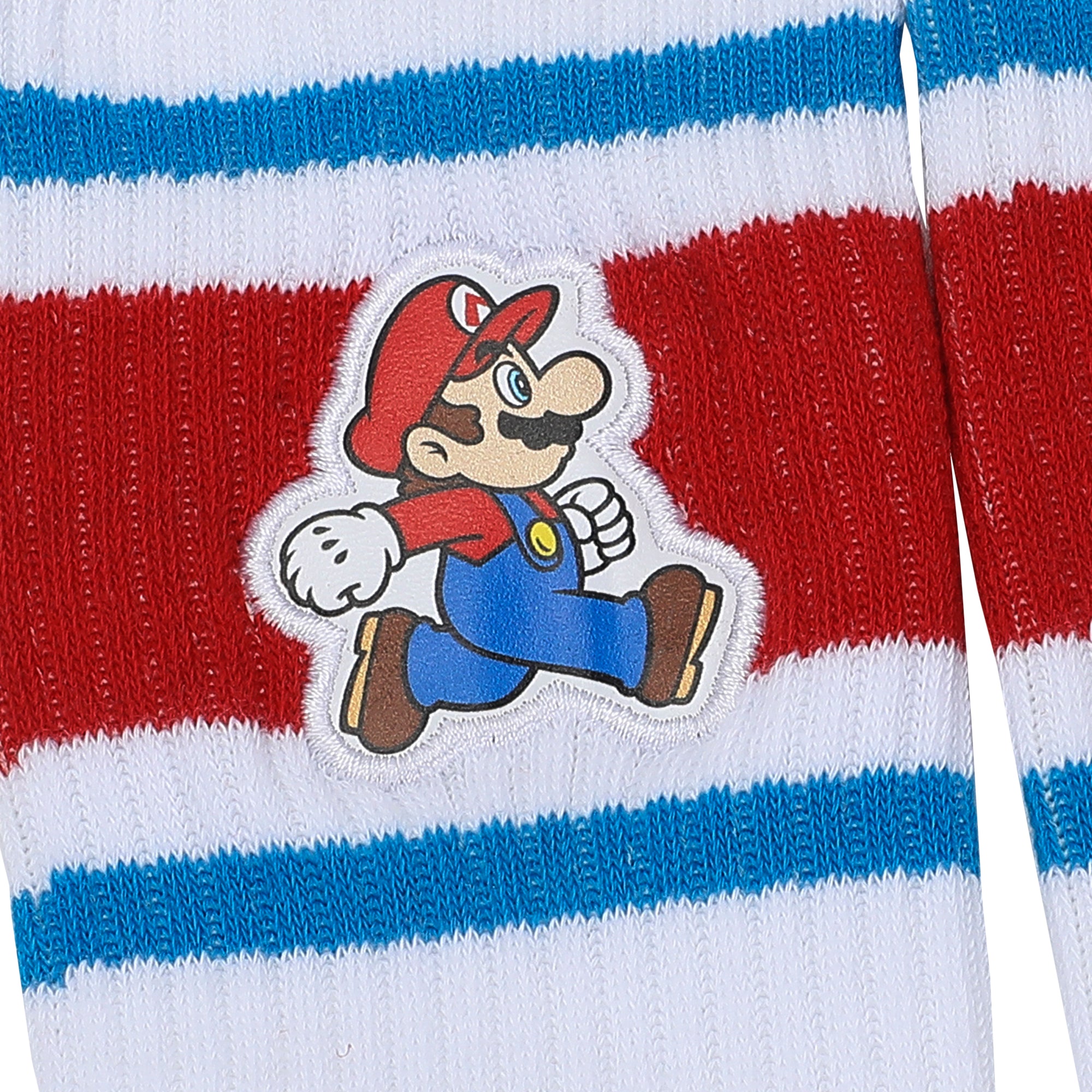 Super Mario Bros Jumping Mario Men's White & Blue Athletic Crew Socks