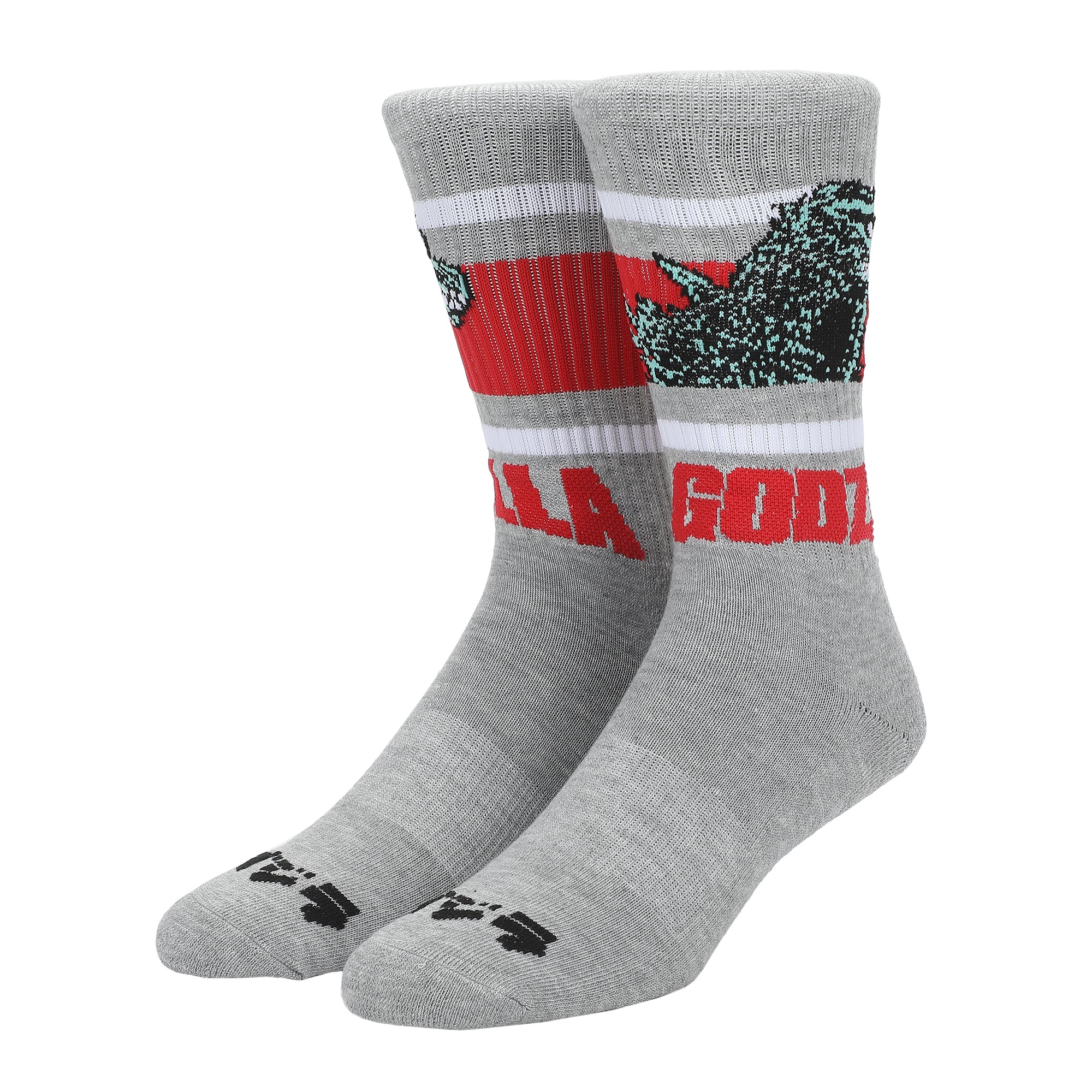 Godzilla Monster & Name Text Men's Gray Athletic Crew Socks