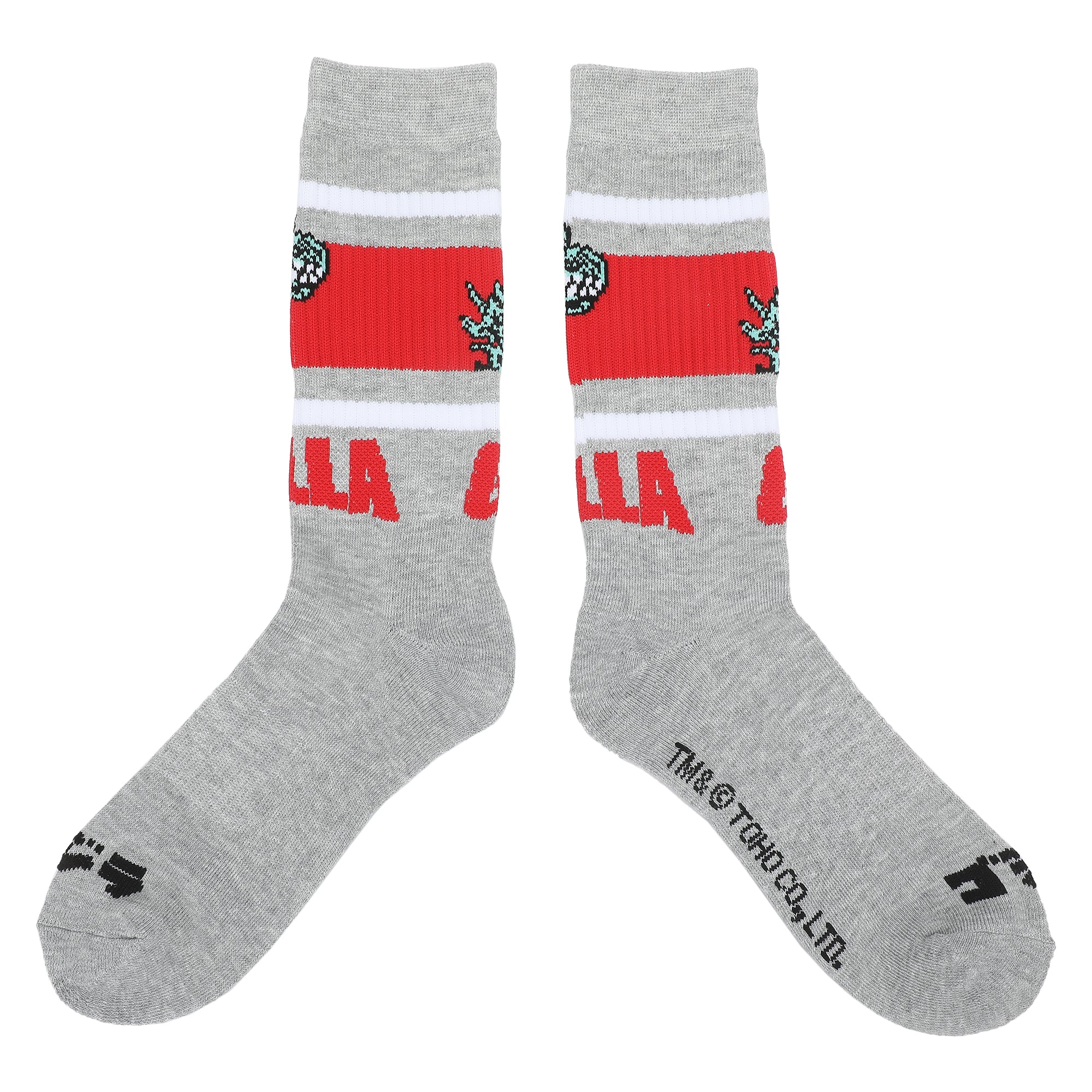 Godzilla Monster & Name Text Men's Gray Athletic Crew Socks