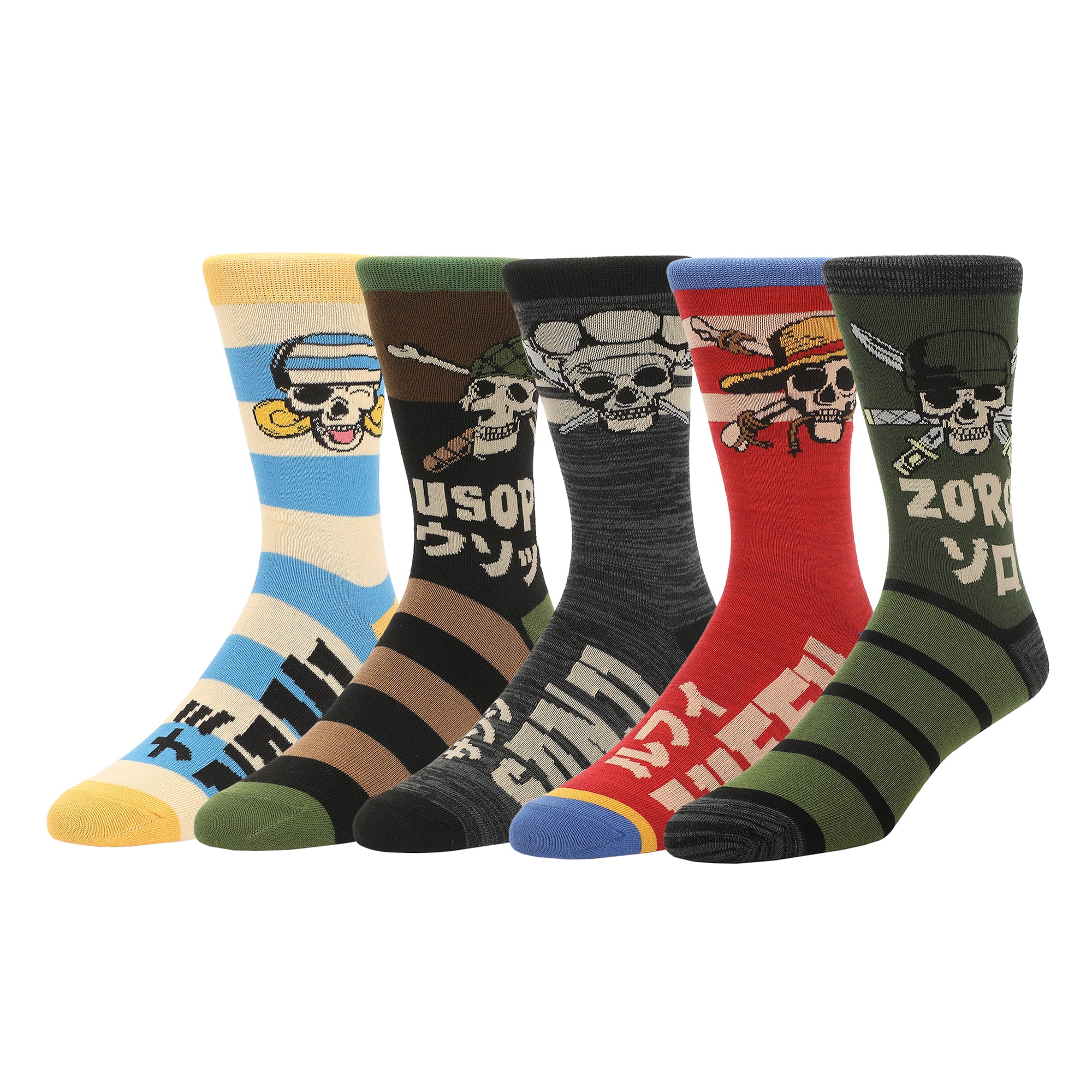 One Piece (Live Action) Luffy, Zoro, Nami, Usopp and Sanji Mens Casual Crew Socks 4 Pack