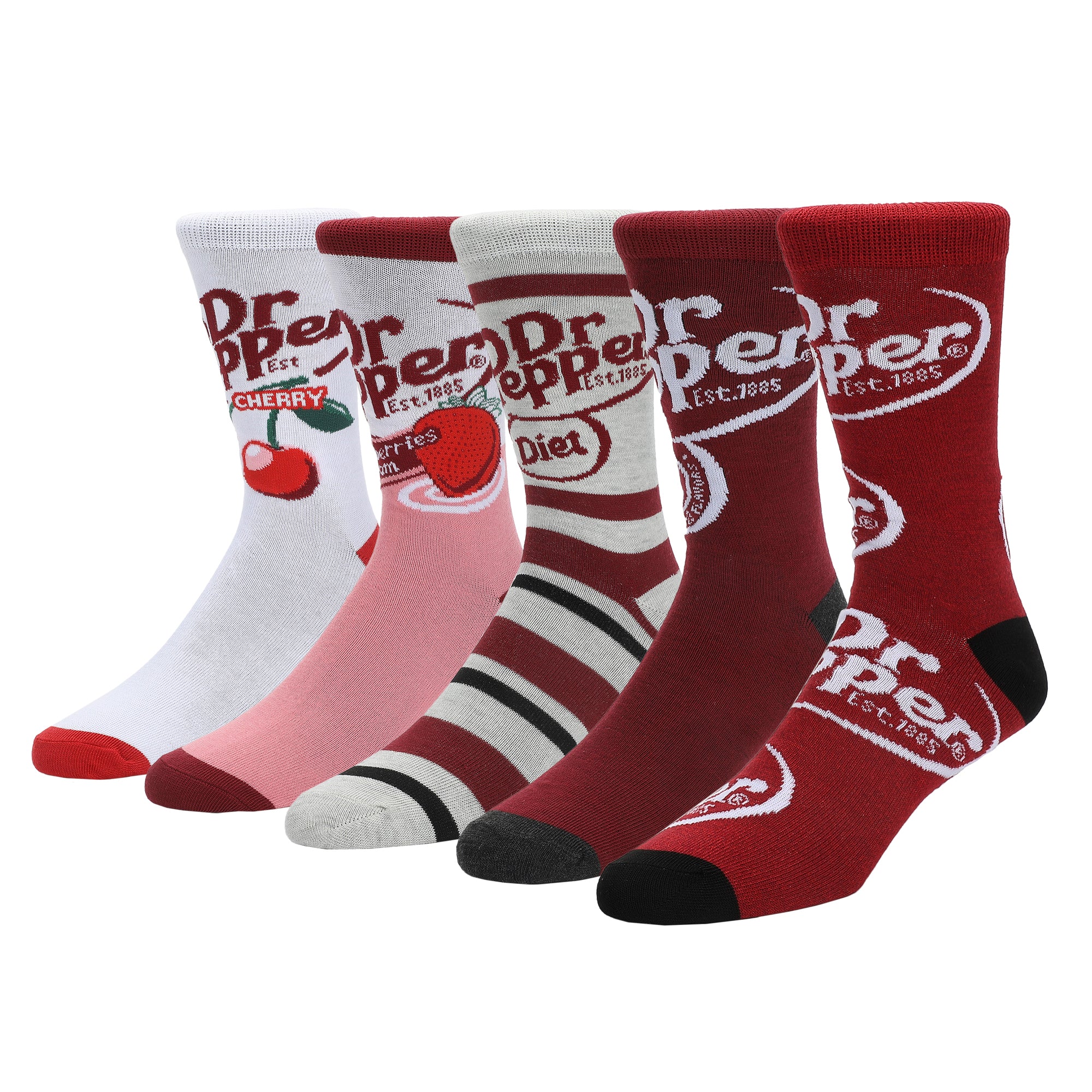Dr Pepper Variety Logos Men’s 5-Pair Pack Casual Crew Socks