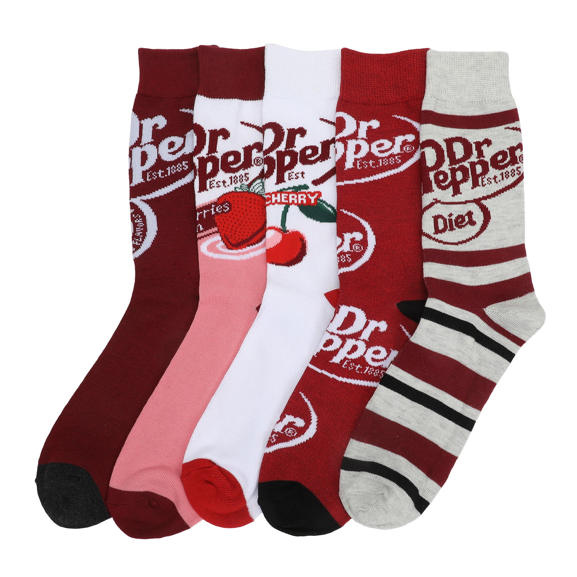 Dr Pepper Variety Logos Men’s 5-Pair Pack Casual Crew Socks