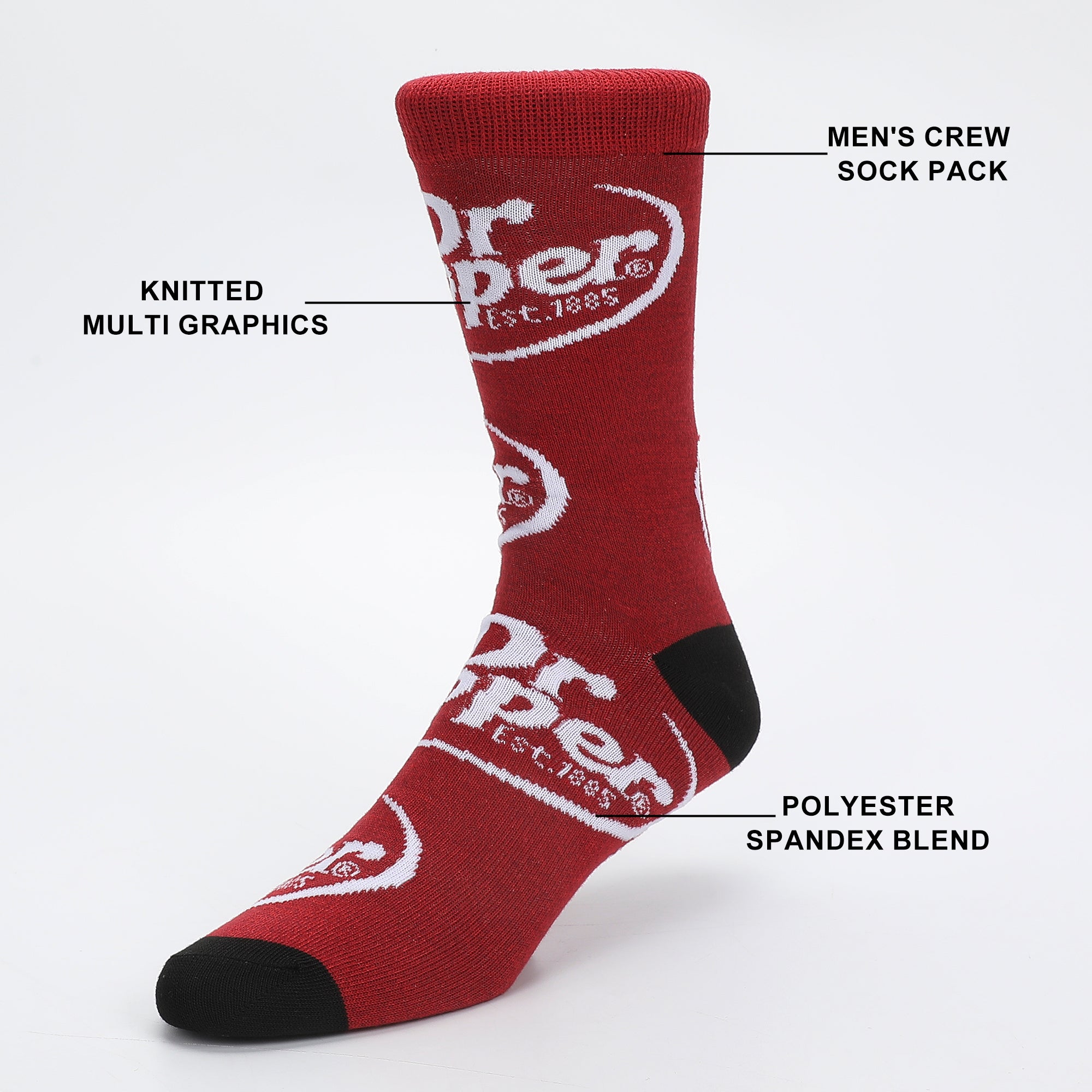 Dr Pepper Variety Logos Men’s 5-Pair Pack Casual Crew Socks