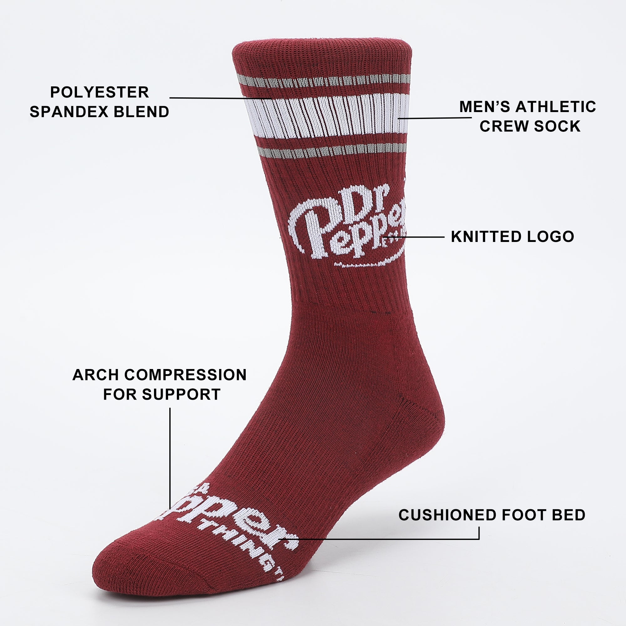 Dr Pepper Classic Logo Maroon Men's Athletic Crew Socks