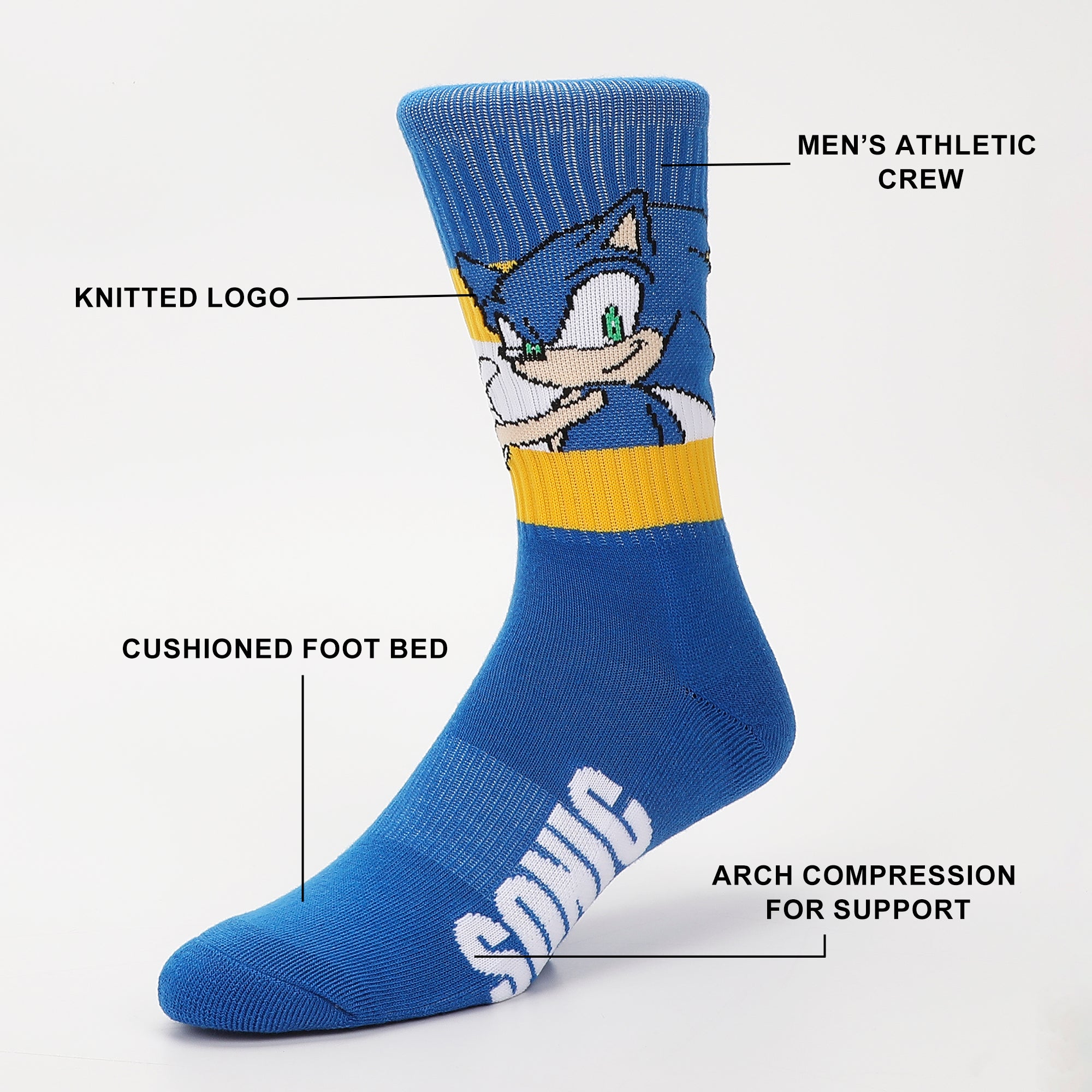 Sonic The Hedgehog Thumbs Up Men's Royal Blue Casual Crew Socks