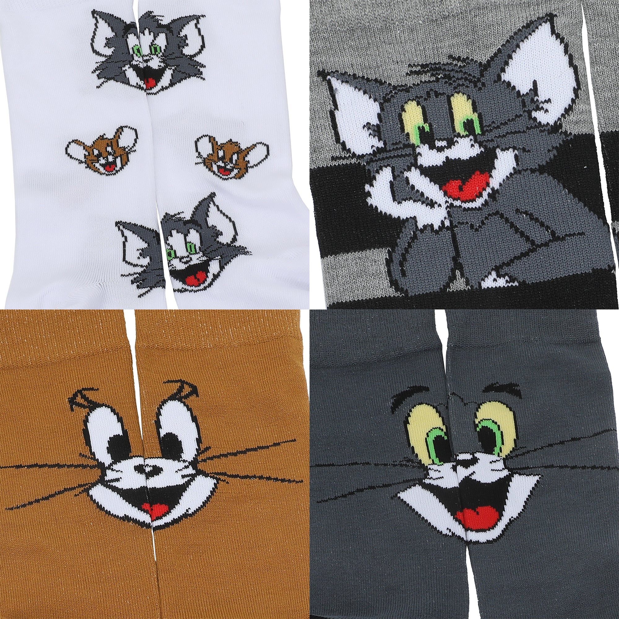 Tom & Jerry Character Big Face Men's Casual Crew Socks (Pack of 5)