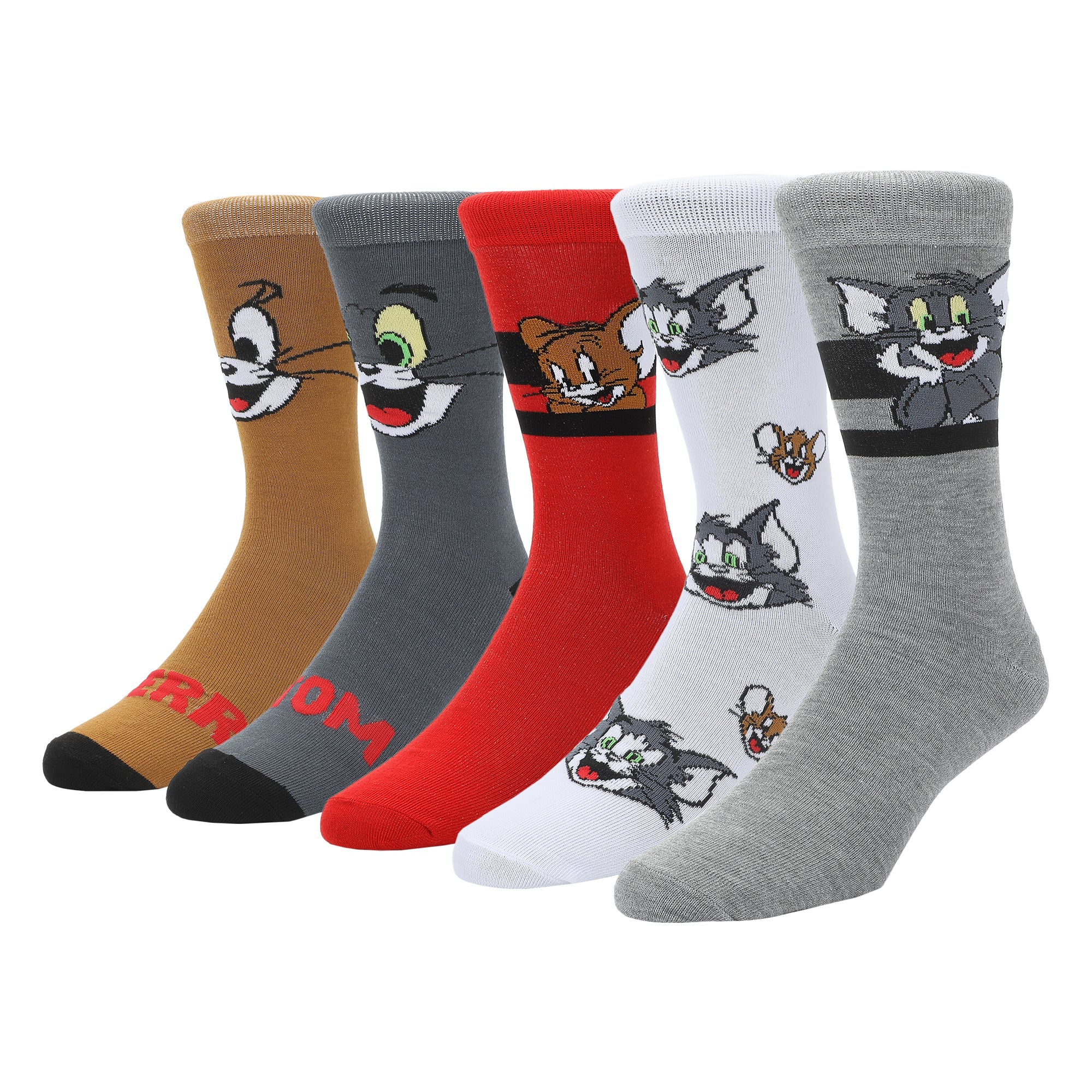 Tom & Jerry Character Big Face Men's Casual Crew Socks (Pack of 5)