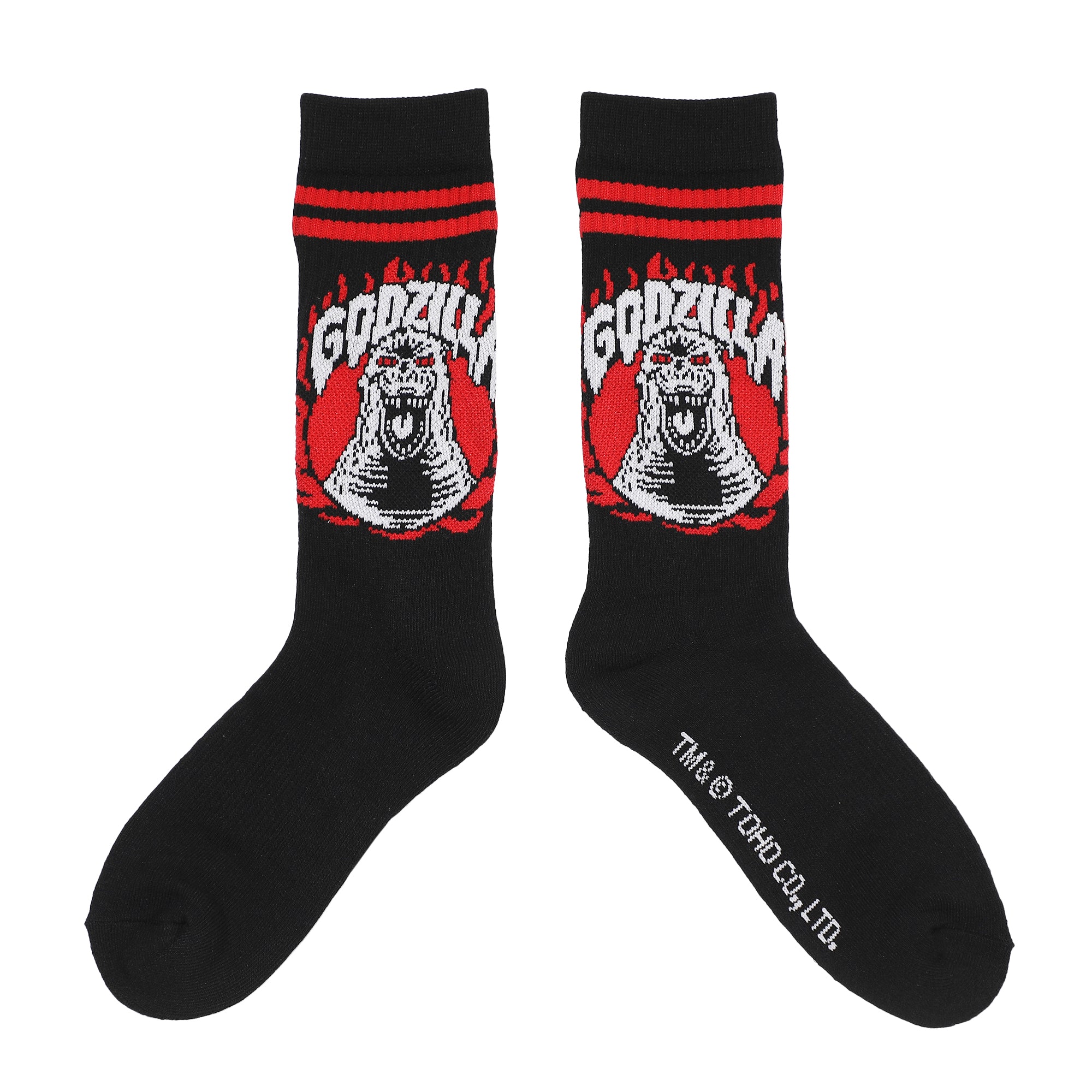 Godzilla Flaming Monster Men's Black Casual Crew Socks
