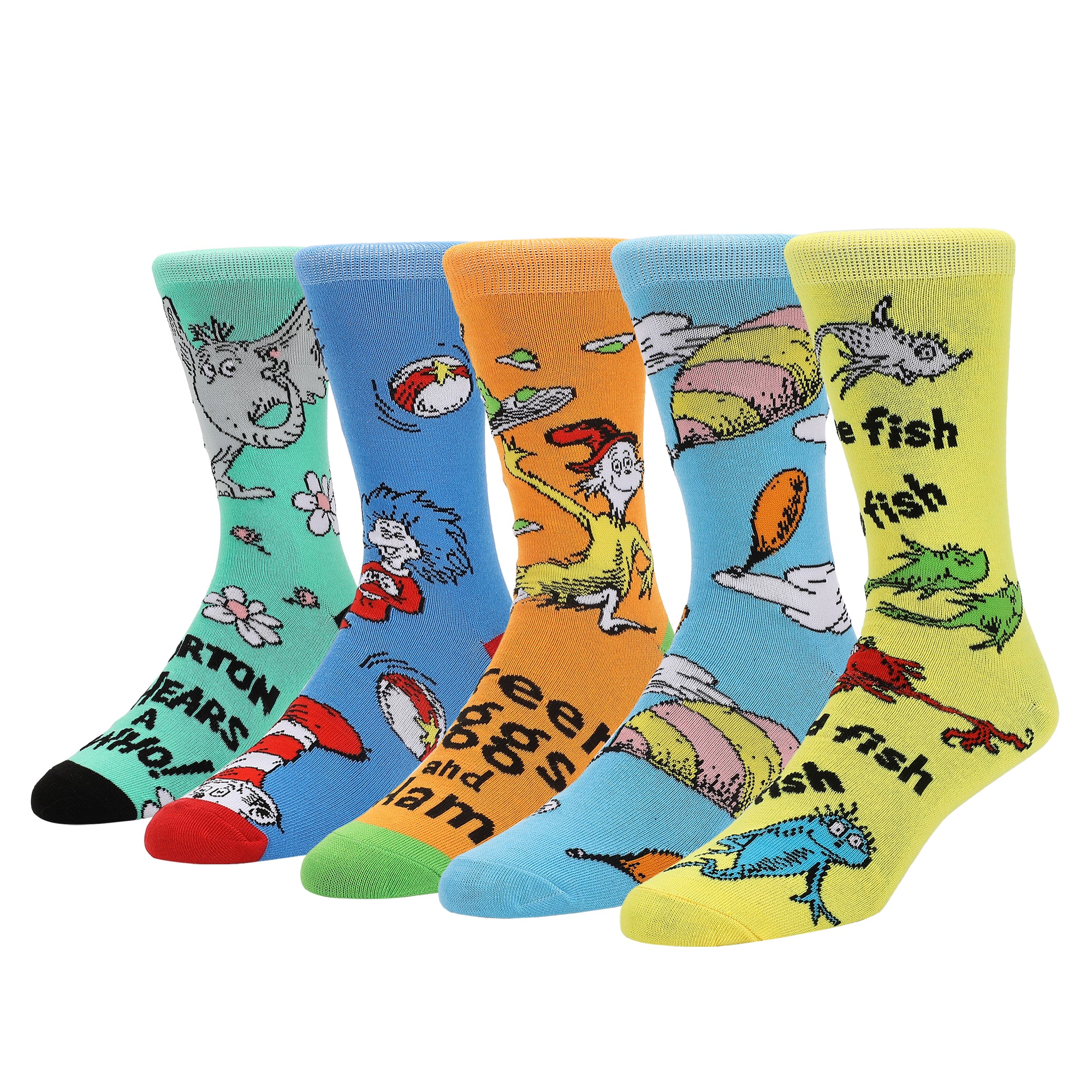 Dr. Seuss Title Art Men’s 5-Pair Pack Casual Crew Socks