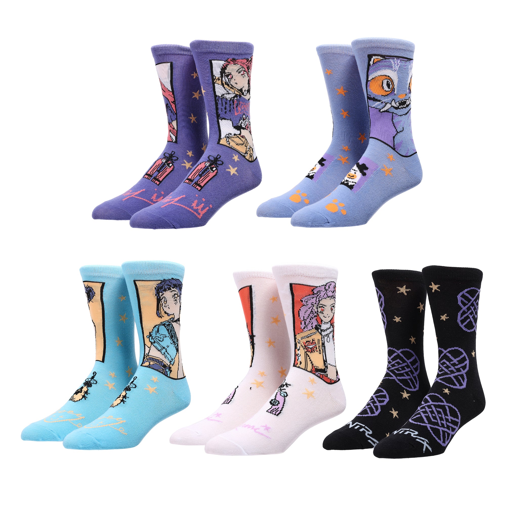 KPop Demon Hunters Hunter/X & Derpy 5-Pair Pack Casual Crew Socks