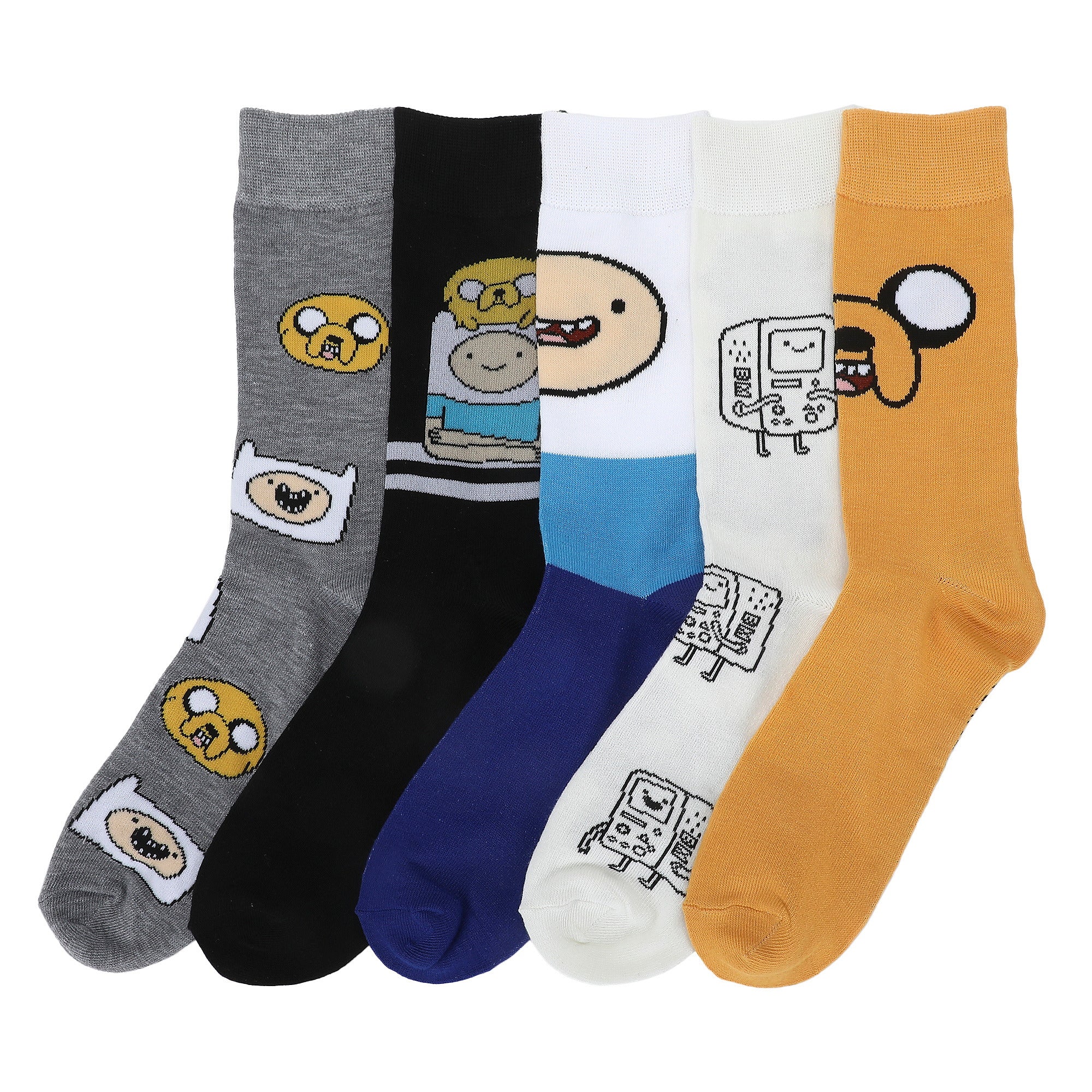 Adventure Time Finn Jake & BMO Men’s 5-Pair Pack Crew Socks