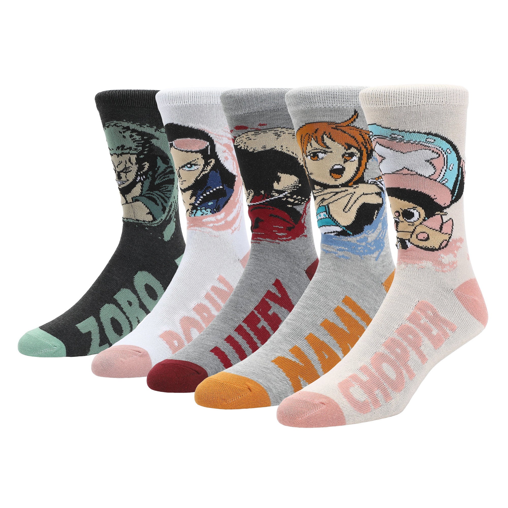 One Piece Characters Crew Socks 5 Pack for Men
