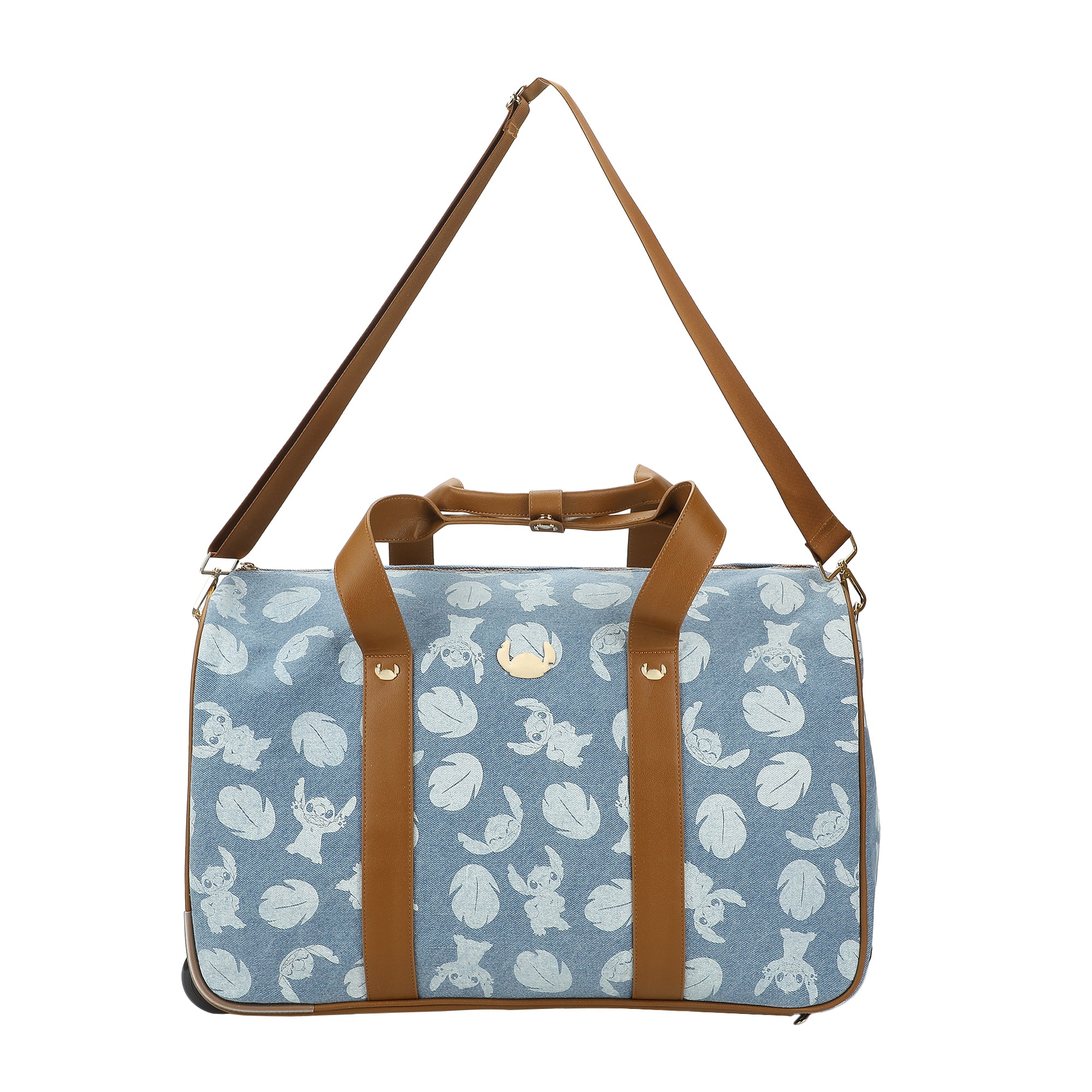 Disney Stitch Character Print 21" Adult Blue Denim Rolling Duffel Bag