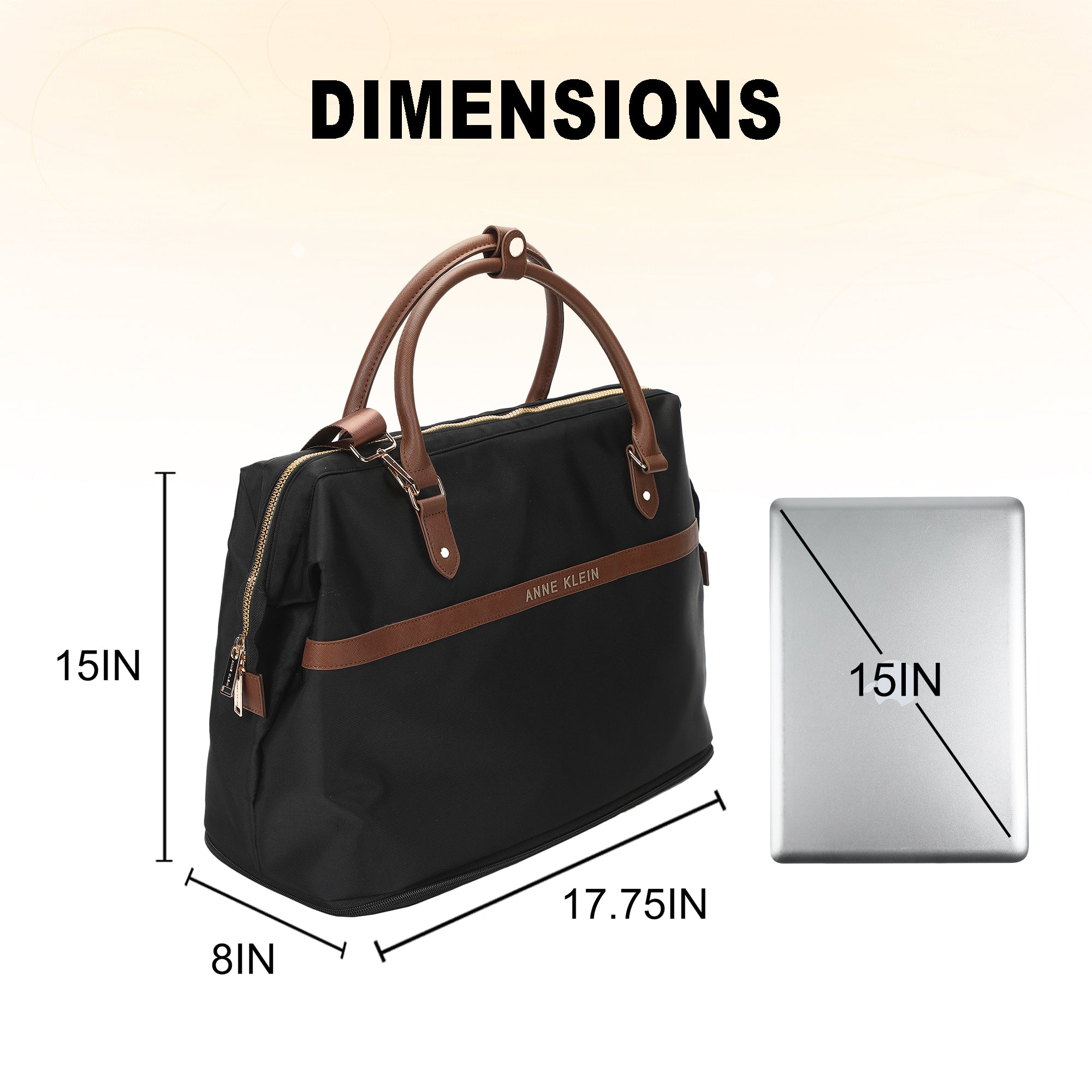 Anne Klein Black 17.75" Duffel Bag