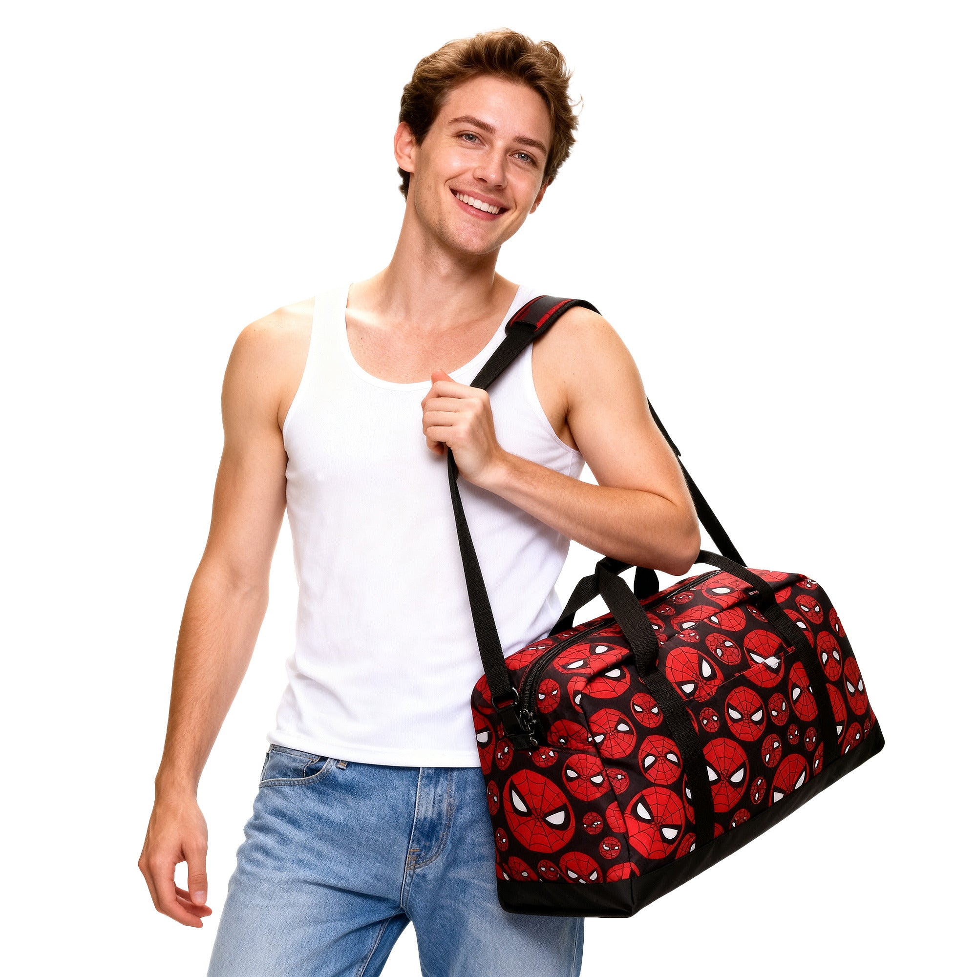 Spider-Man Classic Logo AOP Packable Duffle Bag for Travel