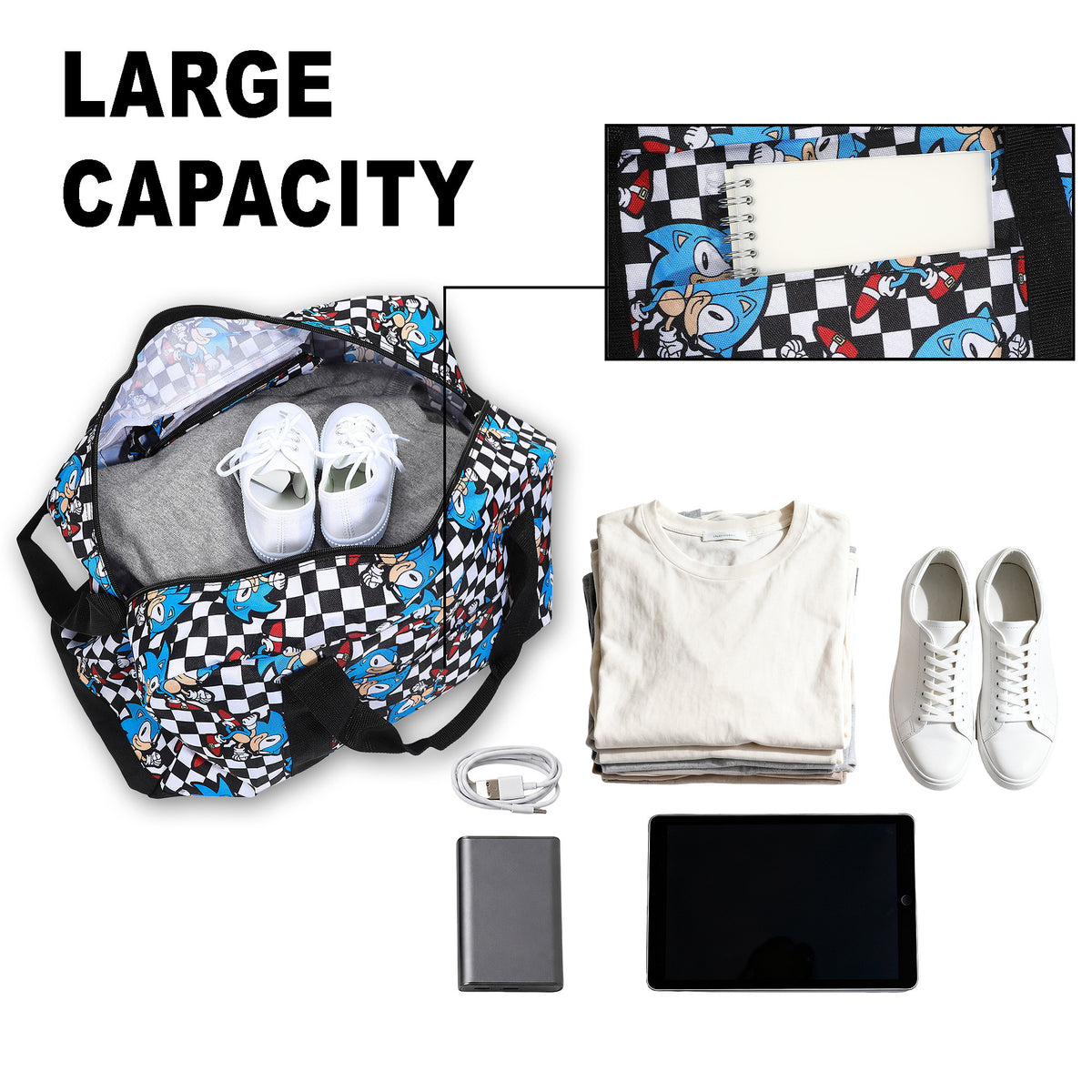 Sonic The Hedgehog Checkerboard AOP Packable Duffle Bag