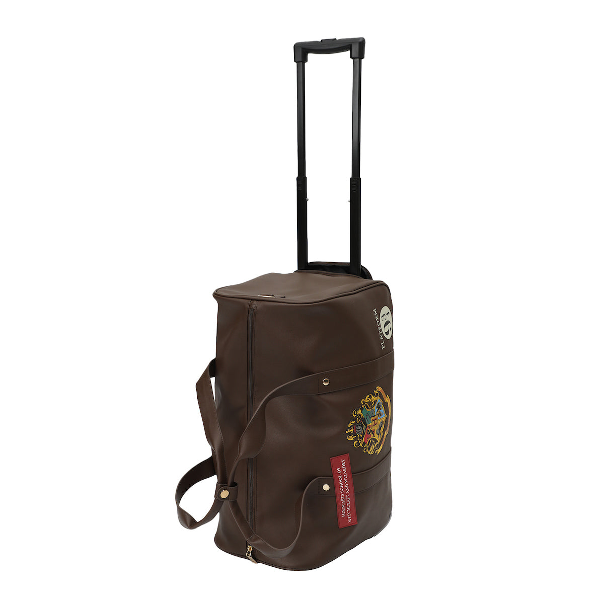 Harry Potter Rolling PU Duffle Bag - Officially Licensed Travel Luggage with Patches and Applique in Brown