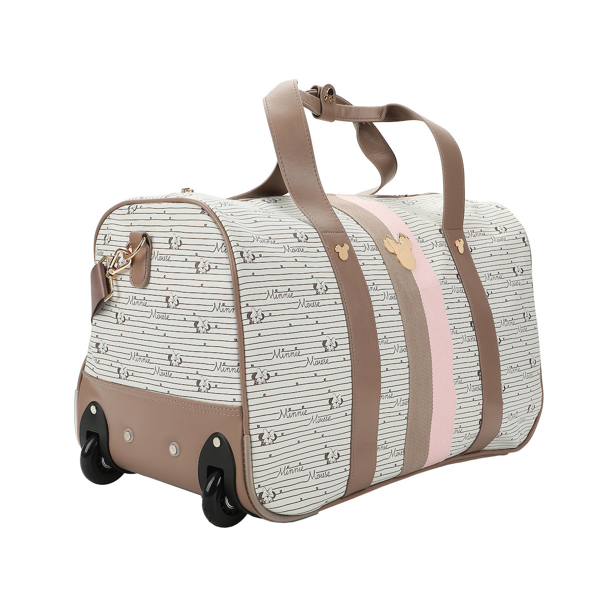 Disney Minnie Mouse Character art & Emblems Taupe 18" Rolling Duffle Bag