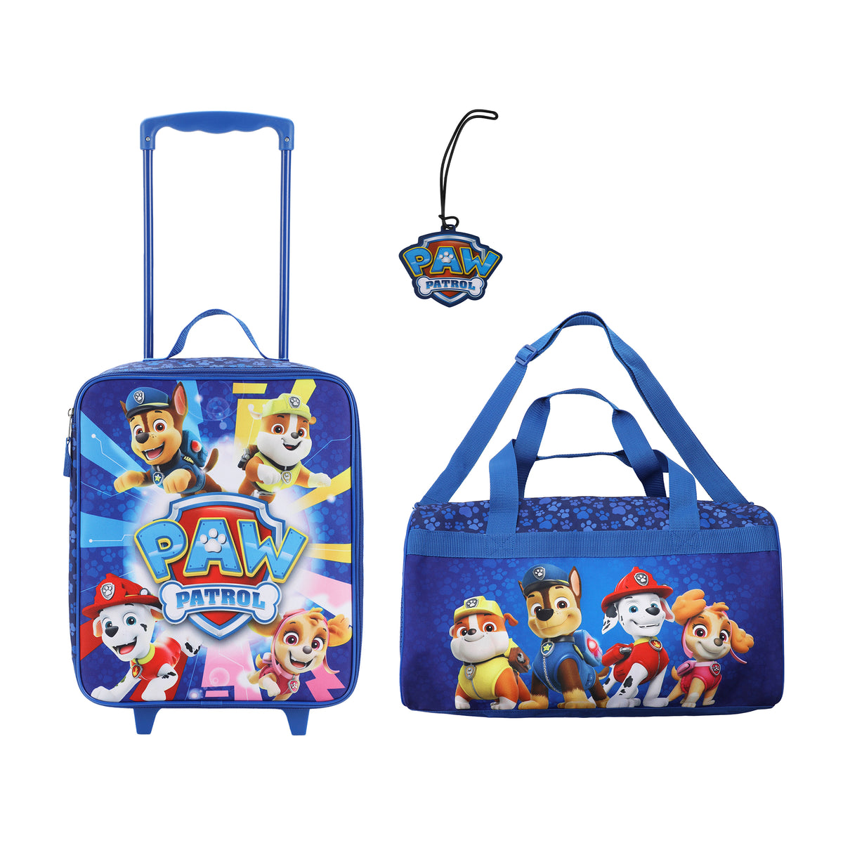 Paw Patrol Pups & Logo 3-Piece Youth Duffle Bag Travel Set With Pilot Case & Luggage Tag