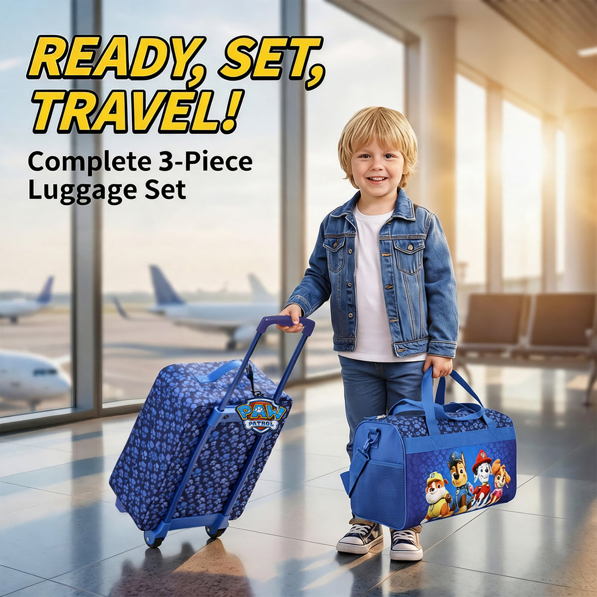 Paw Patrol Pups & Logo 3-Piece Youth Duffle Bag Travel Set With Pilot Case & Luggage Tag