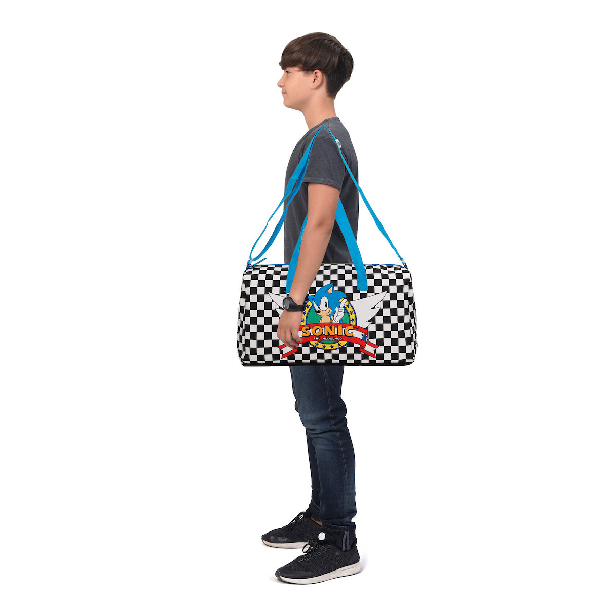 Sonic The Hedgehog Classic 5-Pc Duffle Bag, Utility Case, Water Bottle, Key Chain and Carabiner