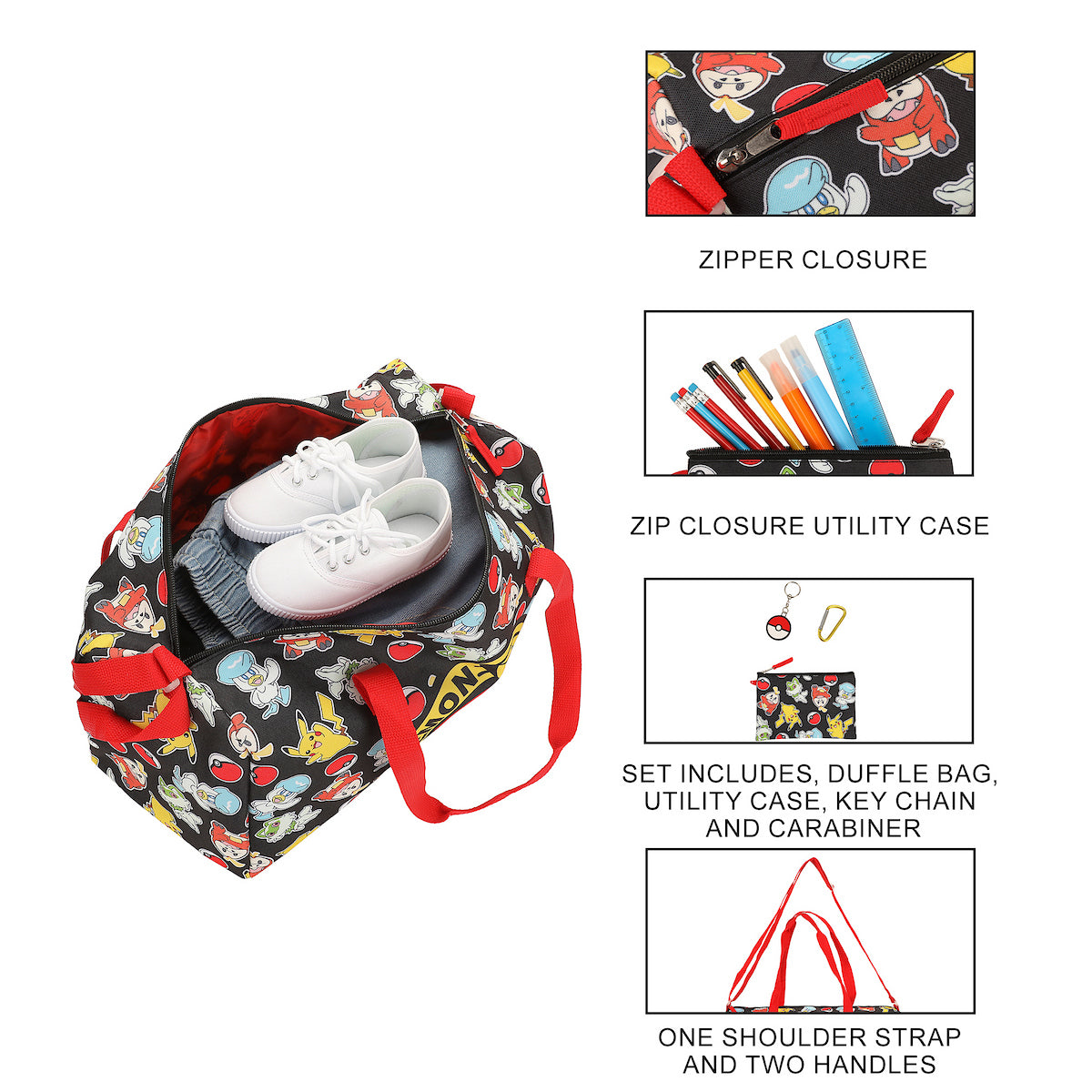 Pokémon Half Poké Ball & Character Print 5-Piece Duffel Bag Set