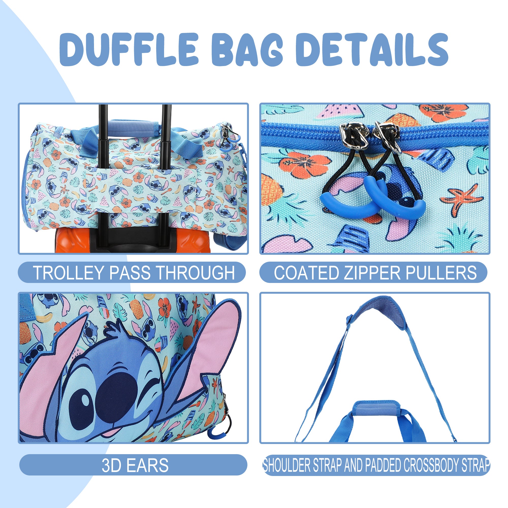 Lilo & Stitch Beach Print Blue 20” Duffel Bag