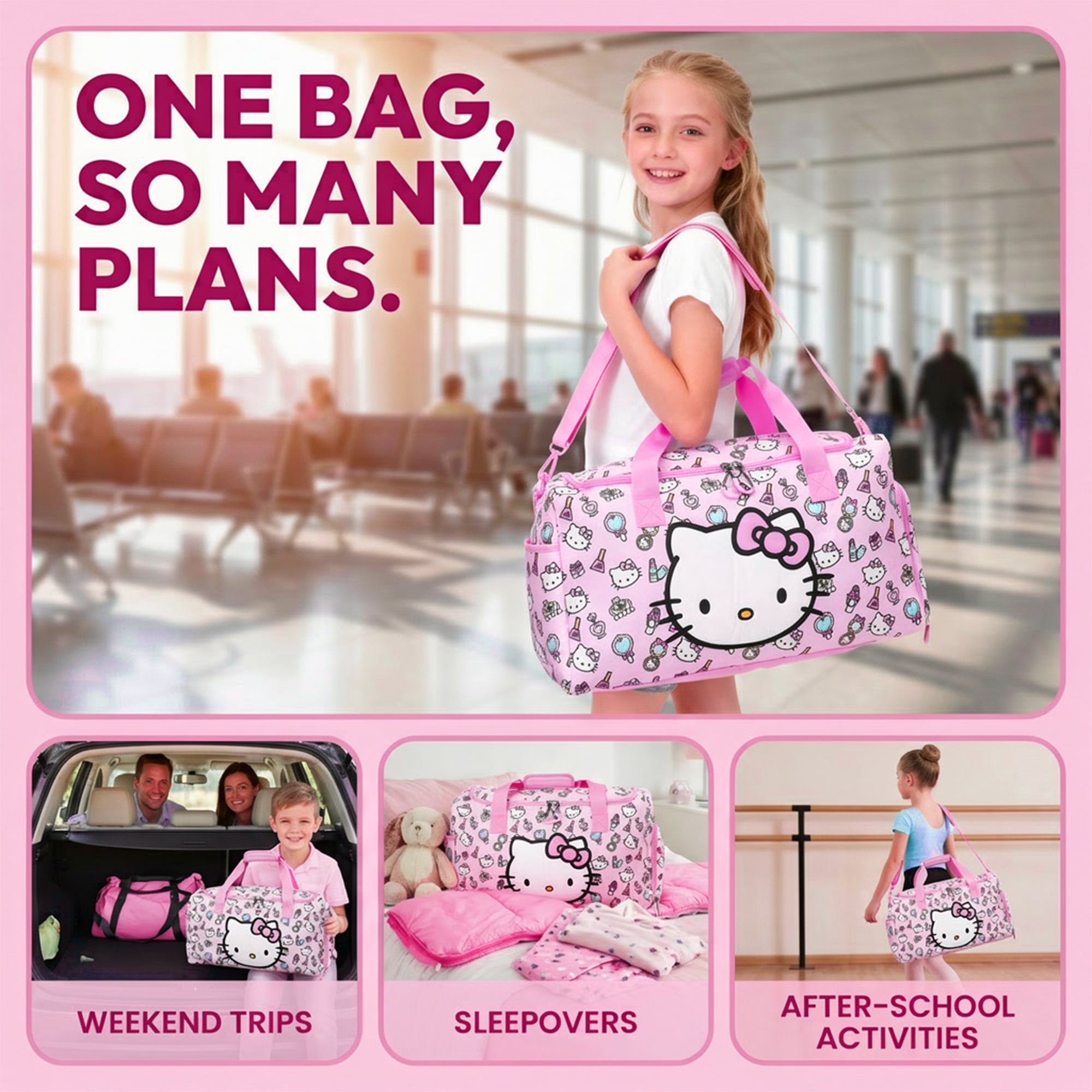 Hello Kitty Core 20" Duffle Bag For Kids Travel